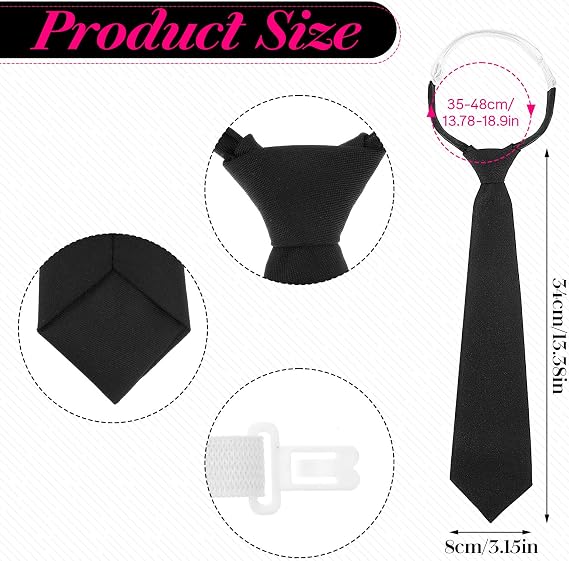 Black Tie for Women, 13 Pre-tied Adjustable Women's Ties