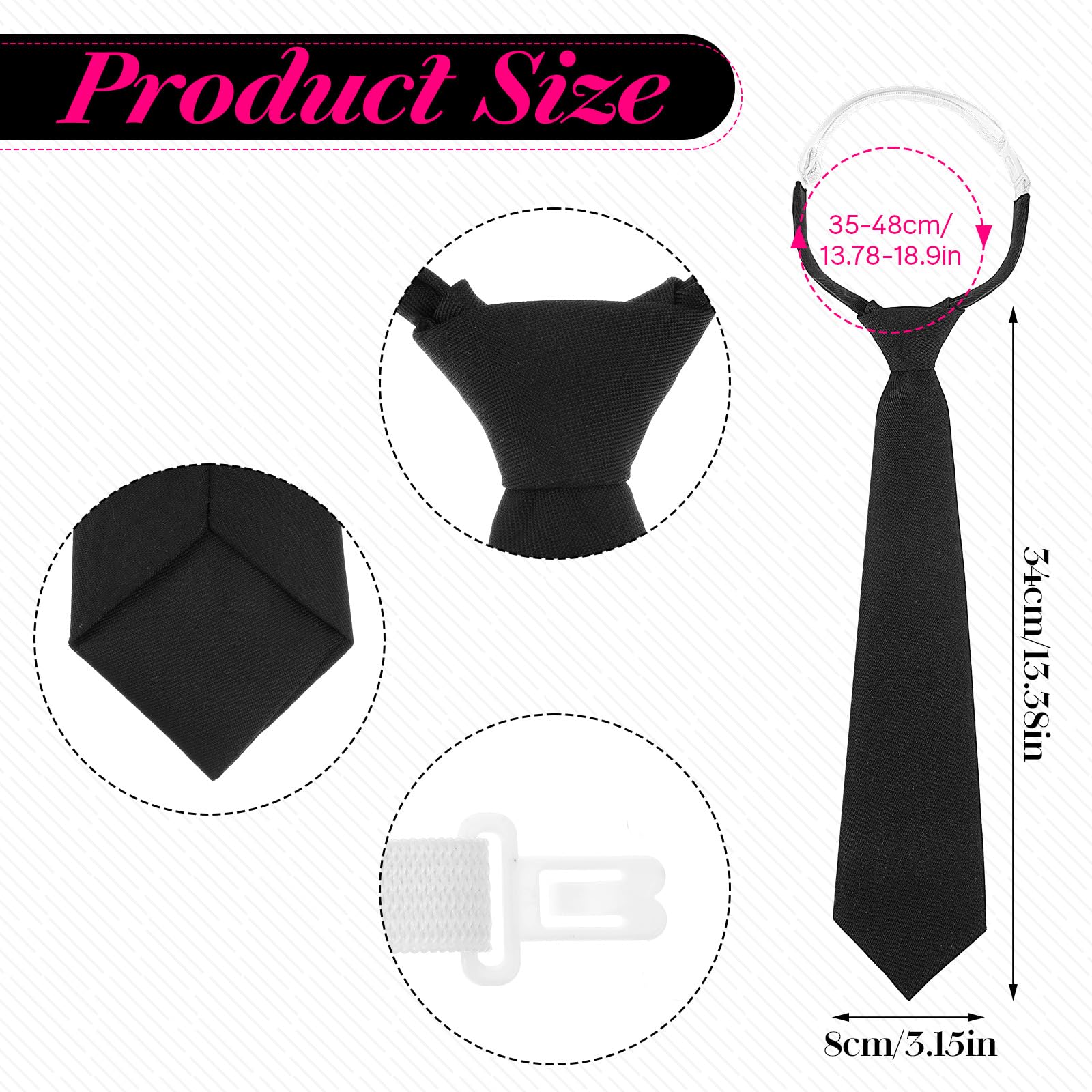 Czarny krawat dla kobiet, 33 cm, wstępnie zawiązany, regulowany, damski krawat dla kobiet, mundurki szkolne, gradacja, biznes, ślub, cosplay, krawat, Czarny, 13.38 inch