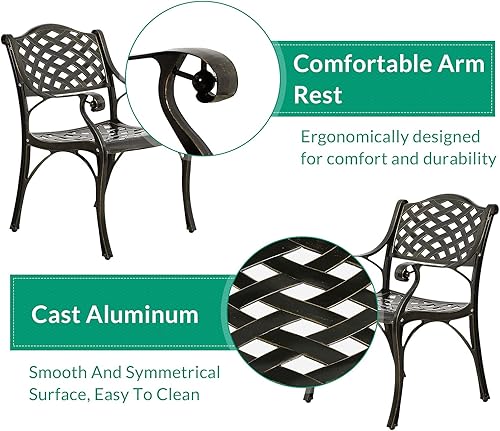 Miniatura 2 de VIVIJASON Juego de 2 sillas de comedor de aluminio fundido para patio, para todo tipo de clima, para balcón, césped, jardín, patio trasero, diseño