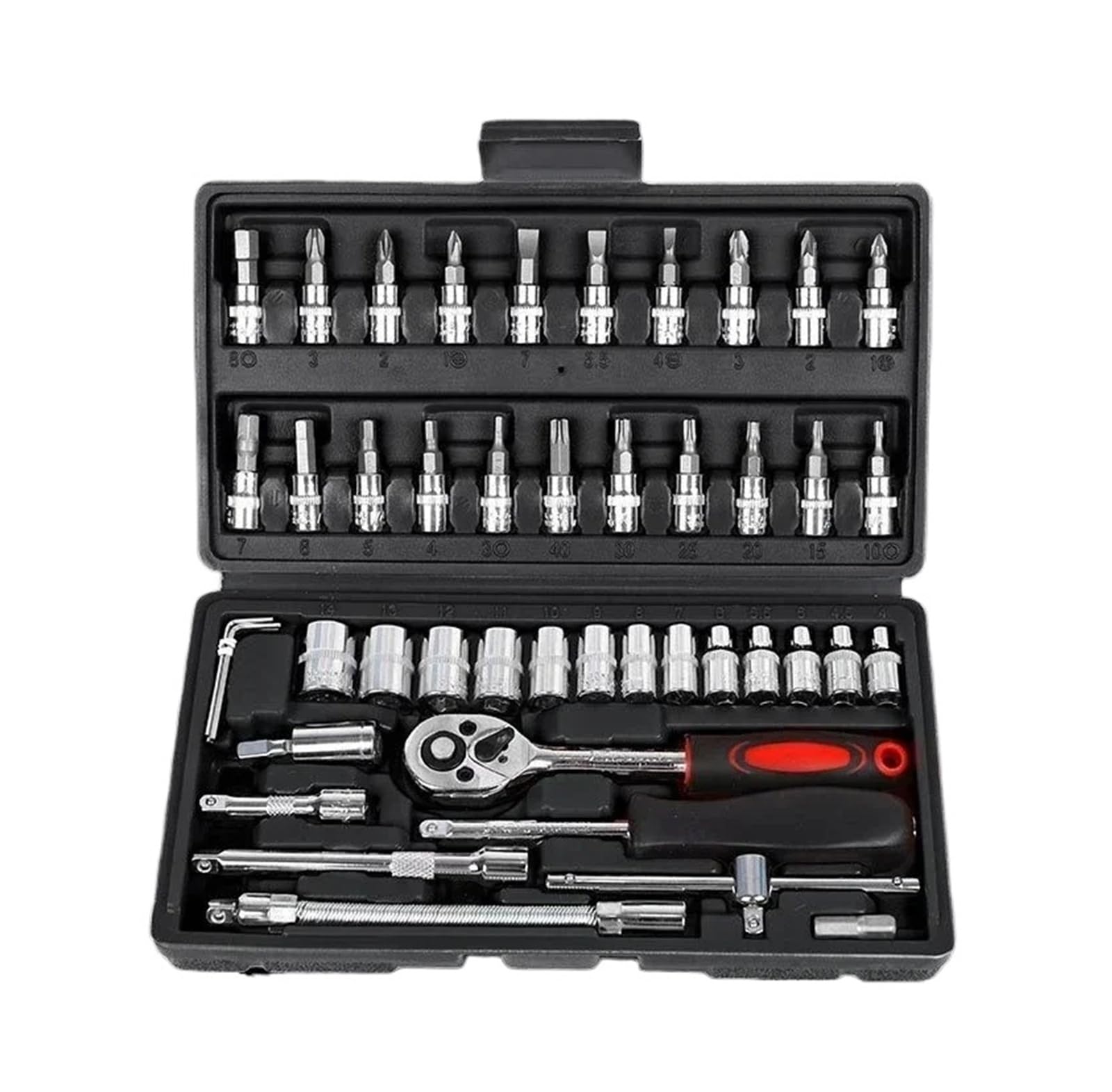 46pcs Socket Set Car Repair Tool Ratchet Wrench Pawl Spanner Screwdriver Professional Metalworking Kit(Rear left)