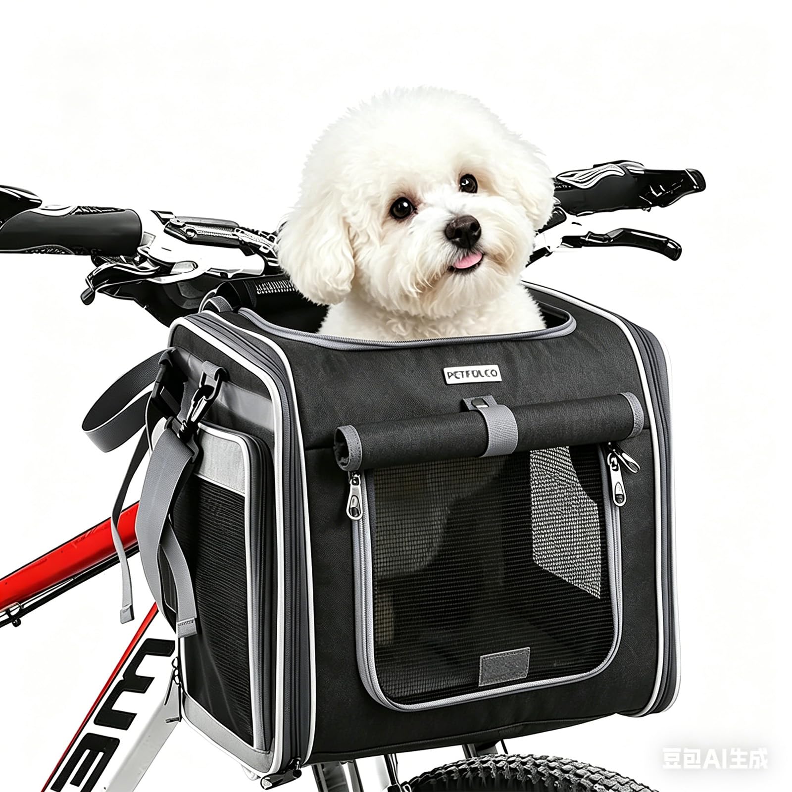 Hundekorb Fahrrad, Fahrradkorb Hund Erweiterbarer, Fahrradkörbe für Hunde Weicher mit 4 Offenen Türen, 4 Mesh-Fenster, Hundefahrradkorb für Kleine Hundekatzenwelpen