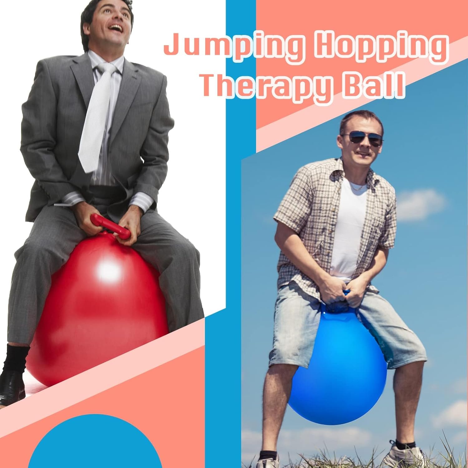 Lewtemi 3 Pcs 31 Inch Bouncing Ball with Handle, Outdoors Hopper Jumping Hopping Ball and Air Pump for Sports Exercise (Red, Blue, Green)