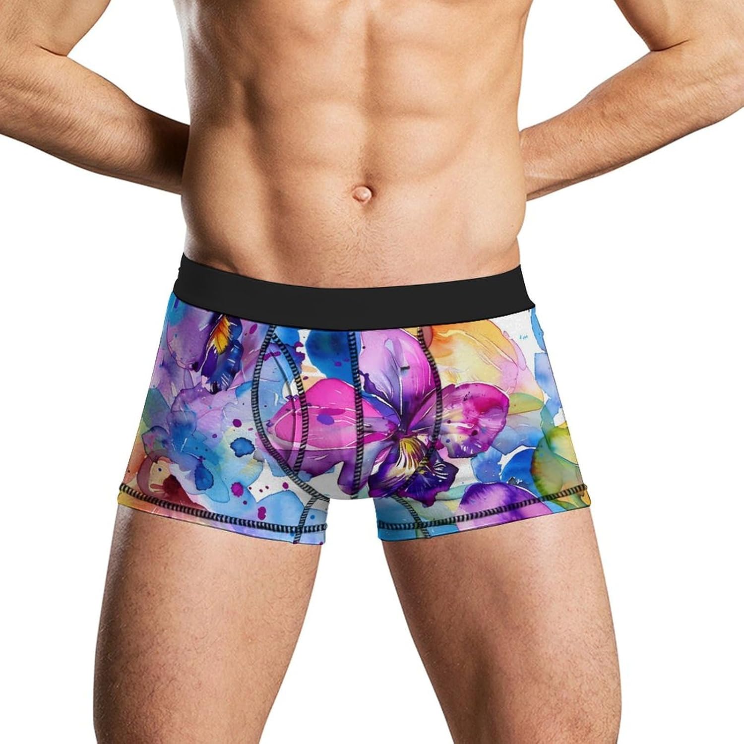 Watercolor Orchid Floral Novelty Men's Trunks Soft Breathable Underwear Patterned Stretch Briefs
