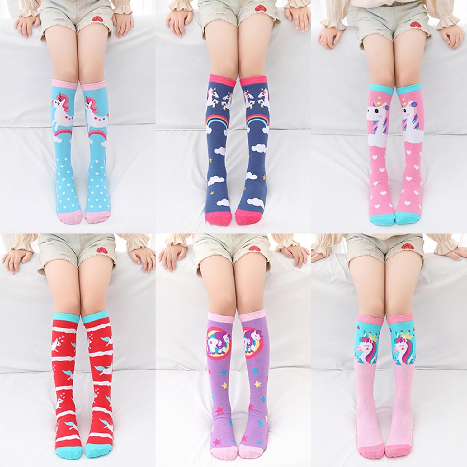 VIKITA 6 Pairs Girls Knee High Socks Silly Tall Boot Cute Animal Dance Funny Socks Gift for 3-12 Years