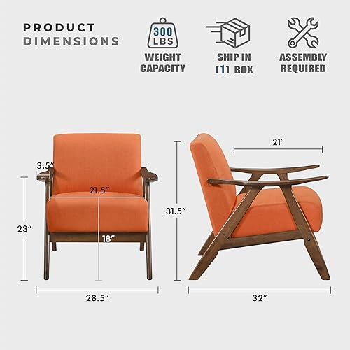 Miniatura 10 de Lexicon Silla decorativa moderna de mediados de siglo con marco de madera maciza en acabado de nogal, sillón tapizado para sala de estar, cojín de