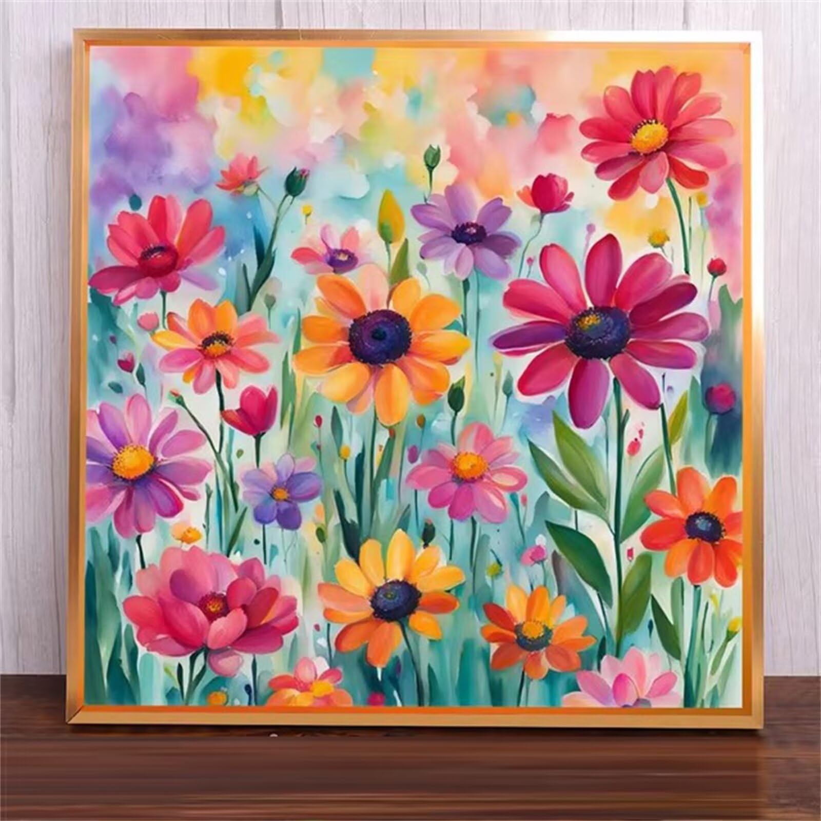 Suneve Peinture par Numéro Adulte,DIY Fleur de graffitis Peinture par Numéros sur Toile Kit D'art avec Pinceau et Pigment Acrylique pour Décoration et Cadeaux avec Cadre - 50x50cm