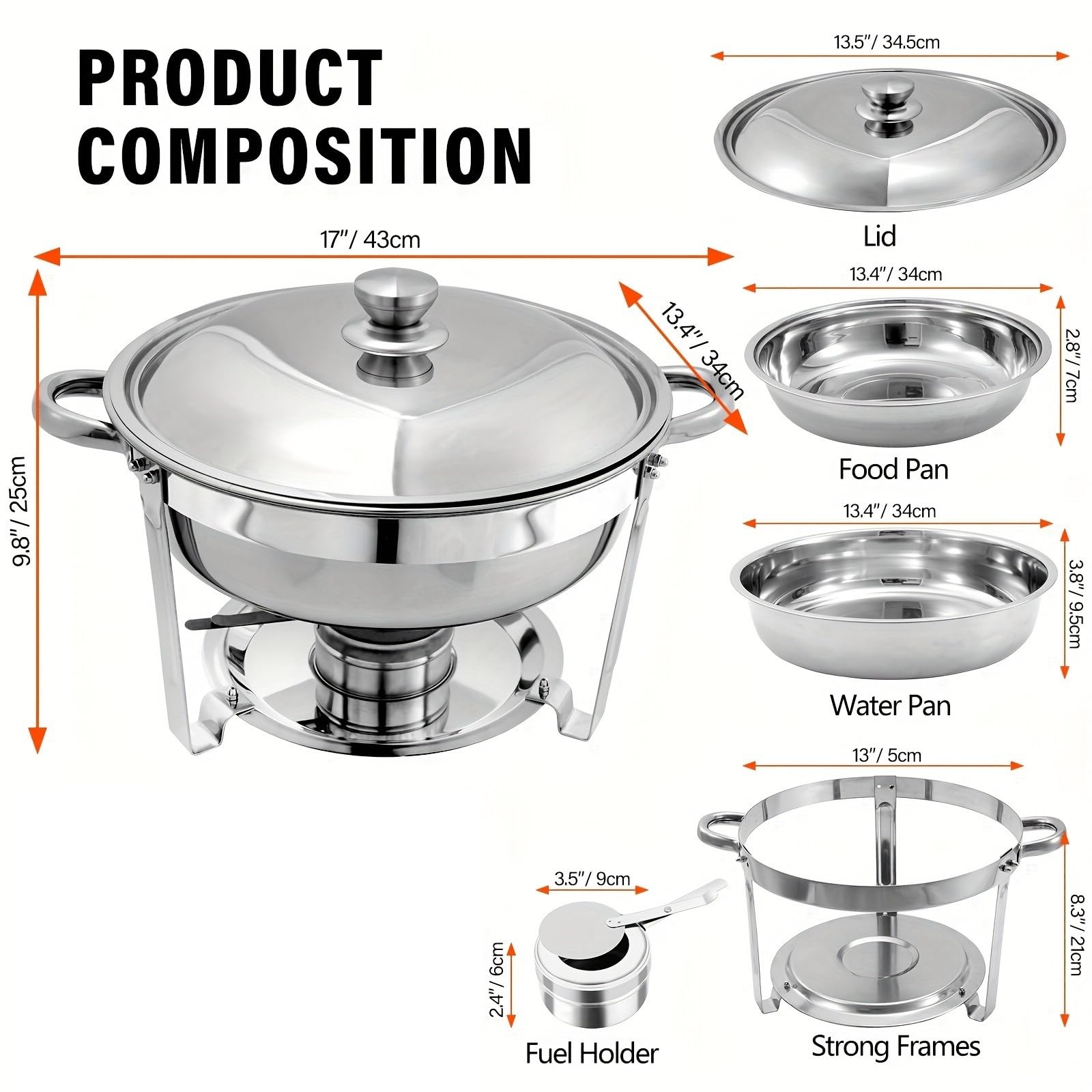 Set di Riscaldavivande per Buffet 1 confezione da 5QT Chafing Dish Set buffet, teglie for cibo, teglia for acqua e porta-combustibile for ristoranti, catering, feste, matrimoni