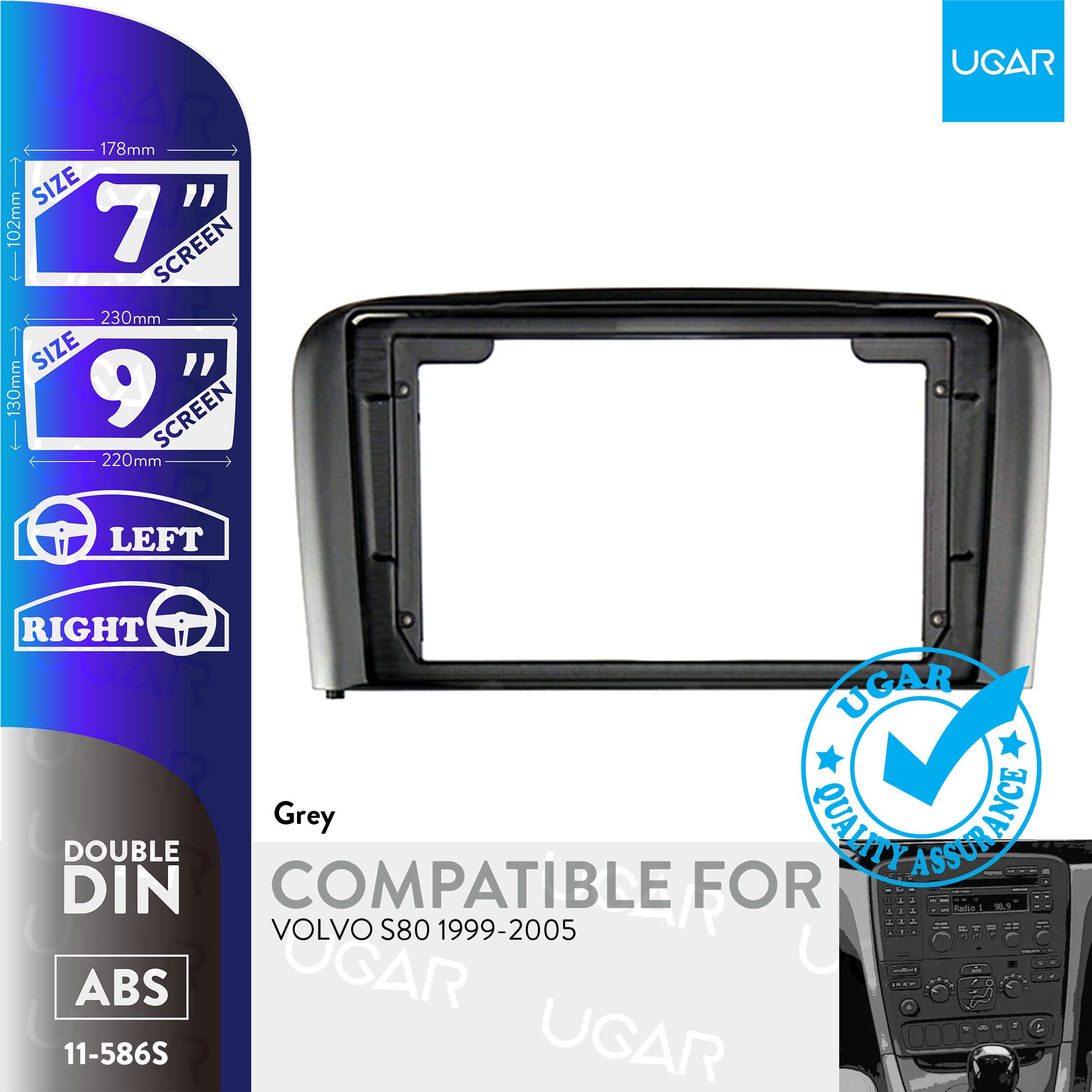 UGAR 7 inch / 9 inch Compatible for Volvo S80 1999-2005 Radio Stereo Dash Installation Mount Kit