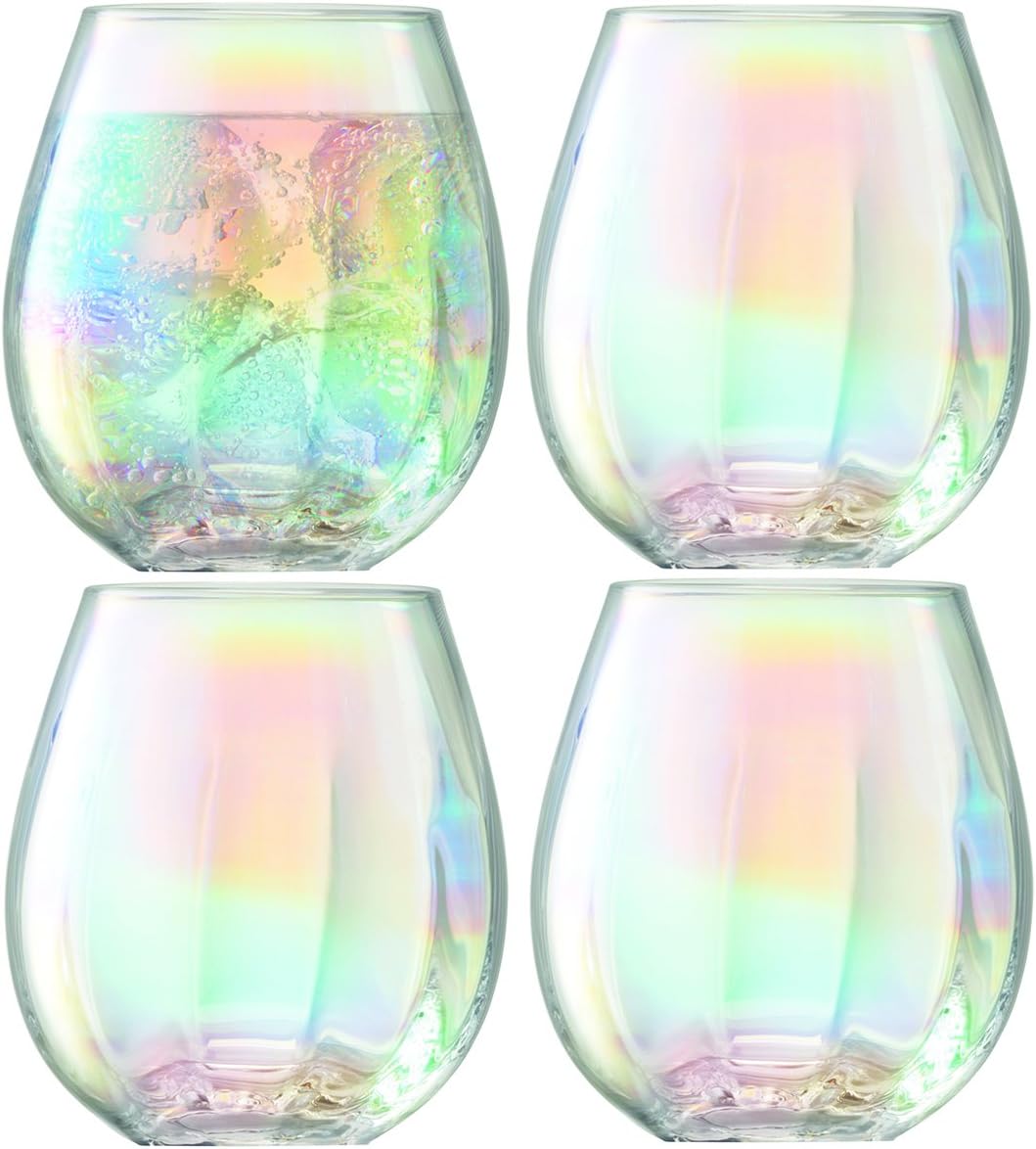 Pearl Tumbler 425ml Mother of Pearl | Set of 4 | Mouthblown & Handmade Glass | Hand Painted | PE01