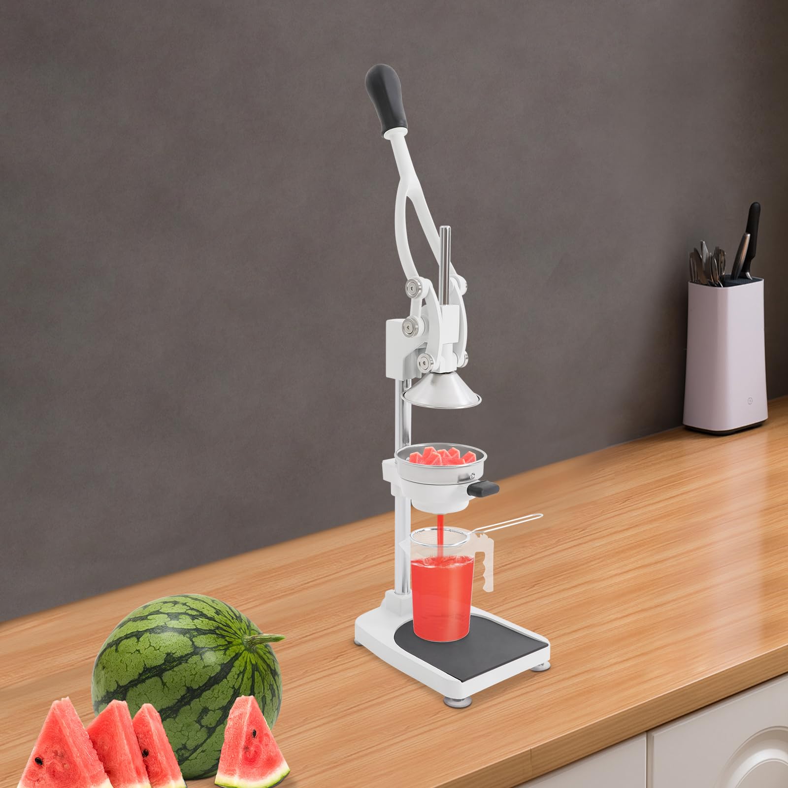 Manuelle Saftpresse Edelstahl, Zitruspresse Hebel, Obst Entsafter Profi, Doppel Presskopf Ohne Strom, Handentsafter Küche Zuhause Bar, 500ml Messbecher, Stabiler Stand, Leicht Reinigung
