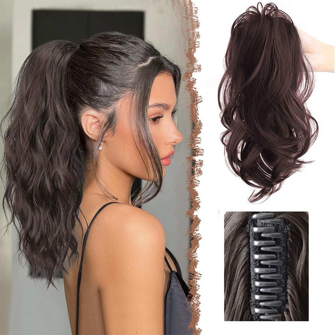Miss Lirenn® High Fountail Ponytail Extension Claw Multi Layered Hair Wavy Curly Jaw Clip in Fake Pony Tails Fake Hair Soft Natural Looking Synthetic Hair Extension for Women(Brown Color #4) (Brown)