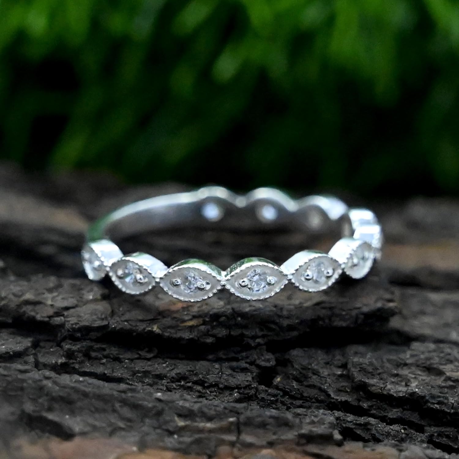 925 Sterling Silver Cubic Zirconia Eternity Ring for Women | Minimalist Stackable Band | Dainty Wedding Promise Ring