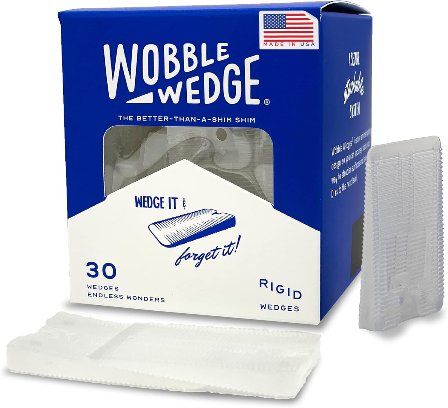 WOBBLE WEDGES Rigid Plastic Shims, 30 Pack Made in USA MultiPurpose Shim Wedges