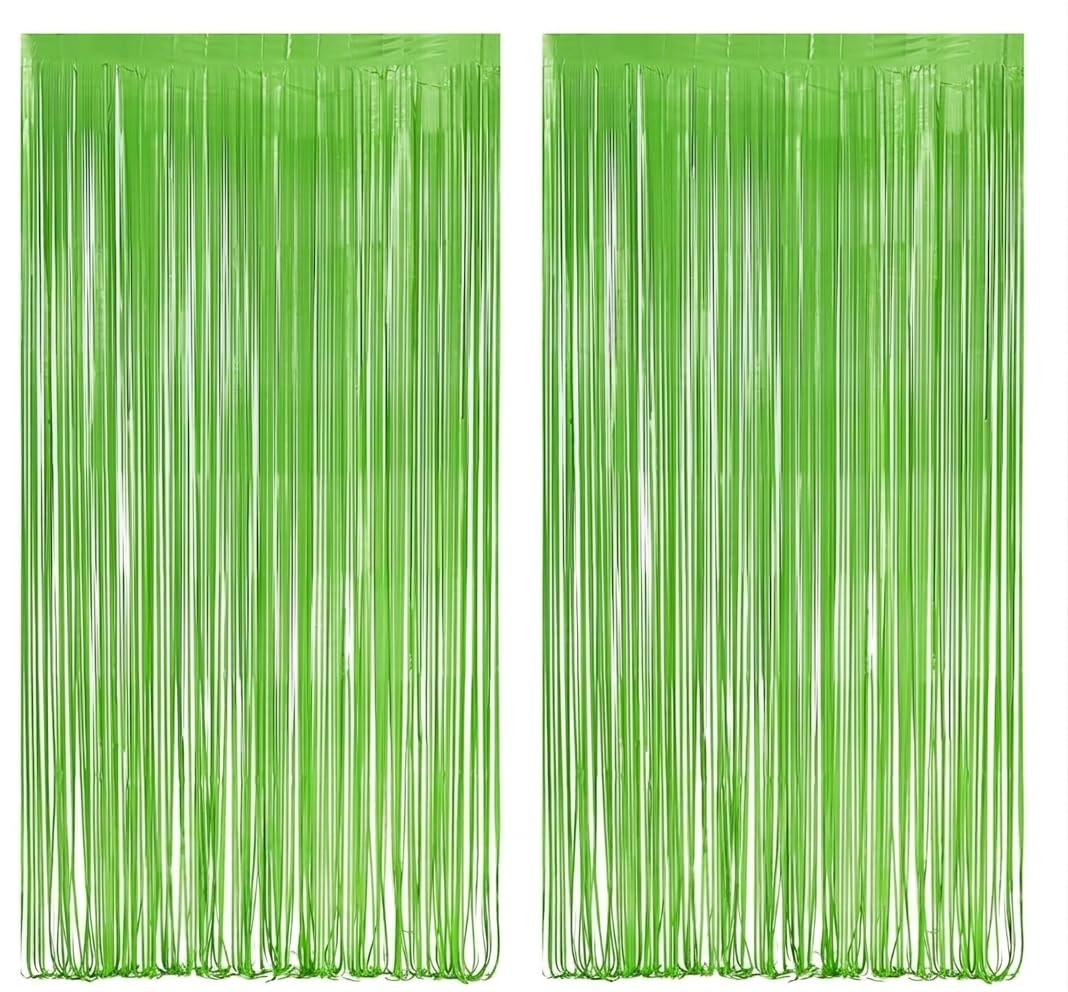 2pcs 3.3ft x 8.2ft Glitter Pale Green Tinsel Curtains, Foil Fringe Streamers for Party Decor - New Year, Birthday, Baby Shower, Wedding, Holiday Backdrop Decoration
