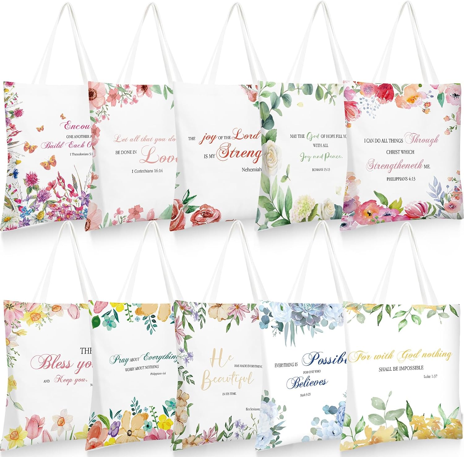 Huhumy 10 Pcs Christian Tote Bags for Women Bible Verse