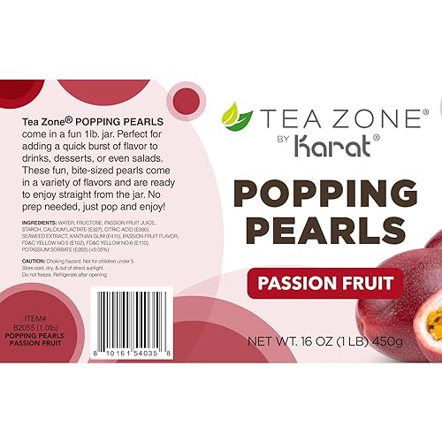 Vista 250 de Tea Zone Popping Pearls. Popping Boba, perlas negras con jugos saborizados, frasco de 7 Lb Azul (Arándano)