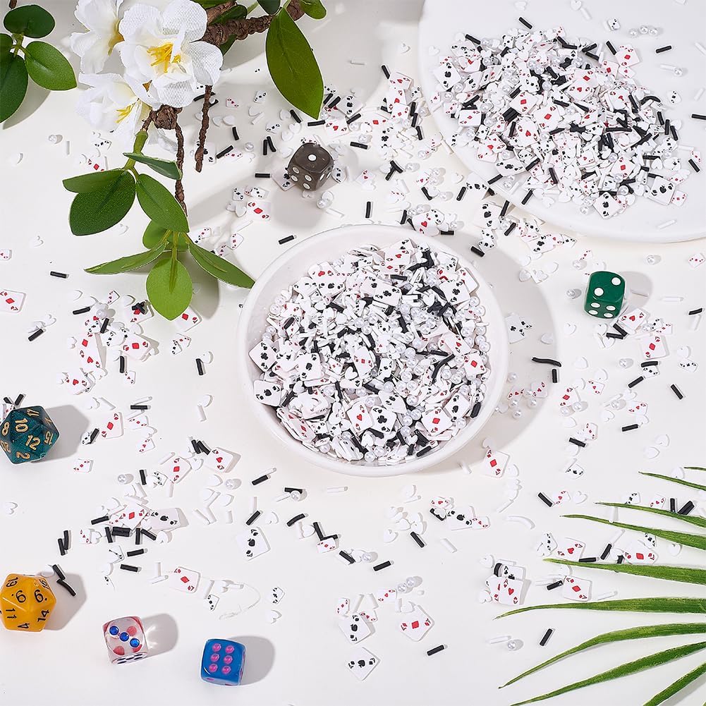 SUNNYCLUE 1 Box 100G Polymer Clay Slices Polymer Clay Cabochons Bulk Poker Themed Mini Flatback 3D Cards Pieces Cabochons Poker Confetti for DIY Crafts Nail Art Case Decor Favors Party Table