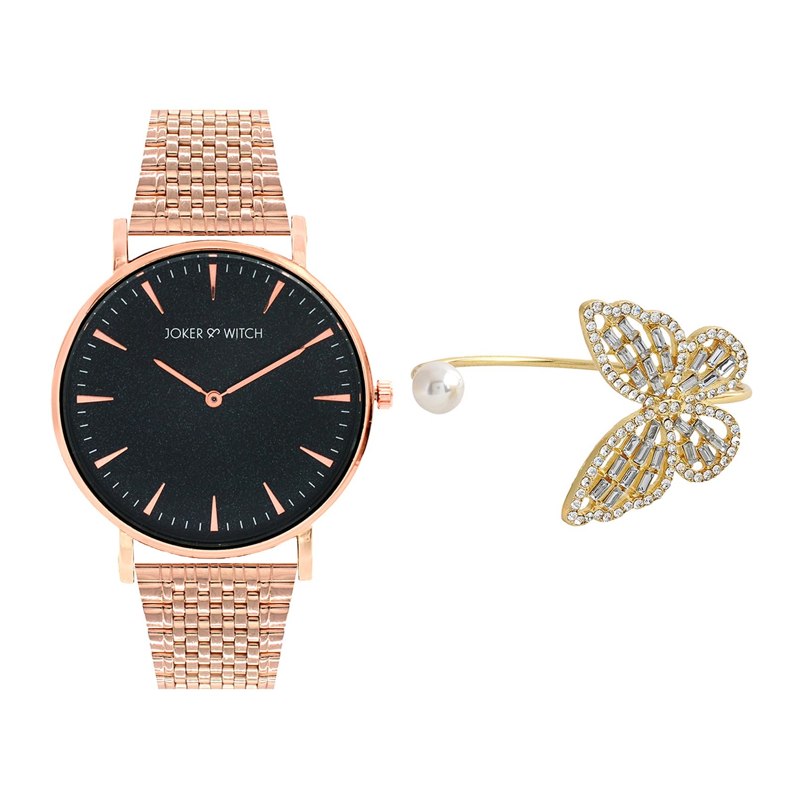 Joker & Witch Stainless Steel Women Victoria Analog Watch Bracelet Stack, Band Color-Rose Gold, Dial Color-Black (B0C7L8TJWG) Amazon Price History, Amazon Price Tracker