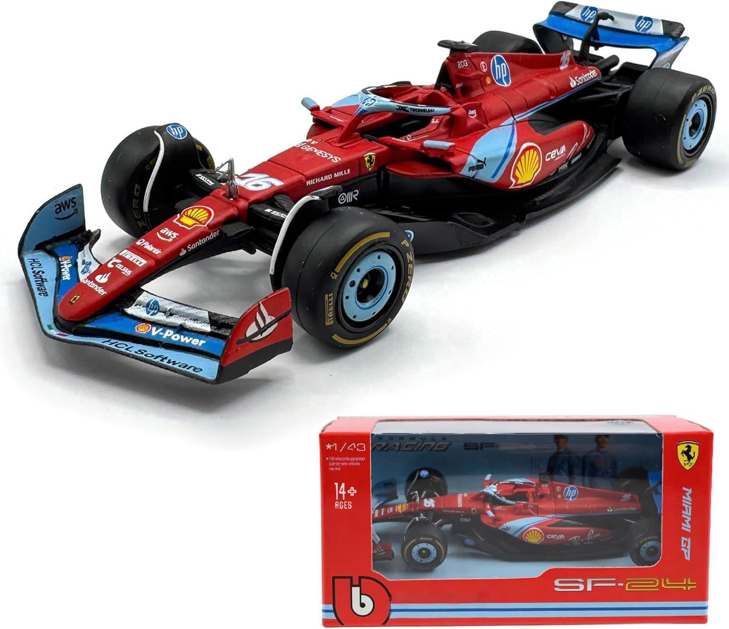 1/43 SFR SF24 SF-24 F1 Car Model 2024 Season 16# Charles Leclerc F1 55# Carlos Sainz Alloy Die Cast Car Model Vehicle Diecast Formula (SF24 16# + 55#)