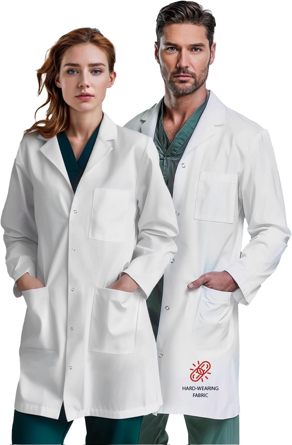 Doctor Coat for Men and Women, 40 Inch Lab Coat, 3 Pocket Relaxed Fit, Medical Coat Nurse Scientist Pharmacist