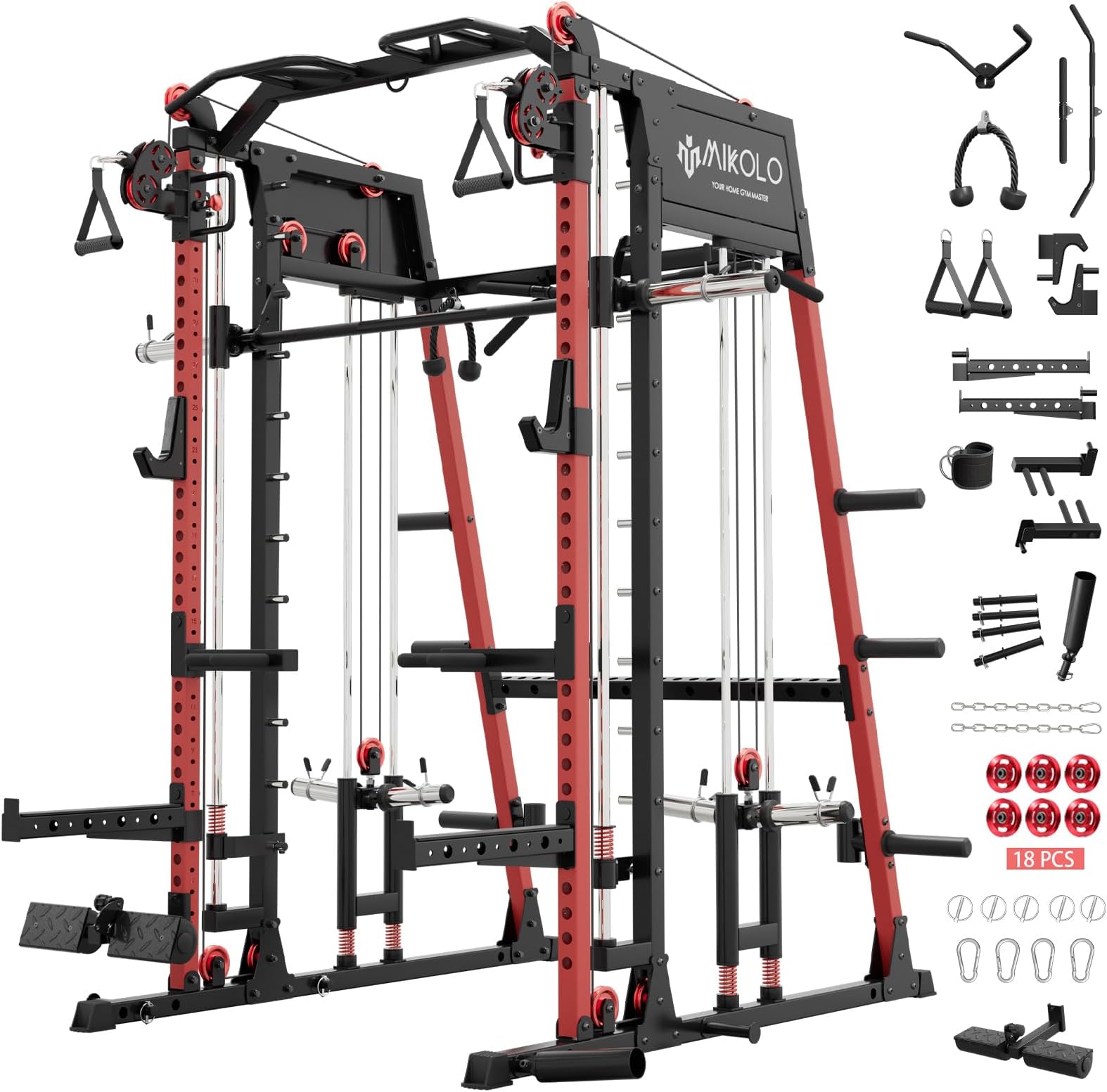 M4 2.0 Smith Machine, 2200lbs Squat Rack with LAT-Pull Down System & Cable Crossover Machine, Training Equipment with Leg Hold-Down Attachment