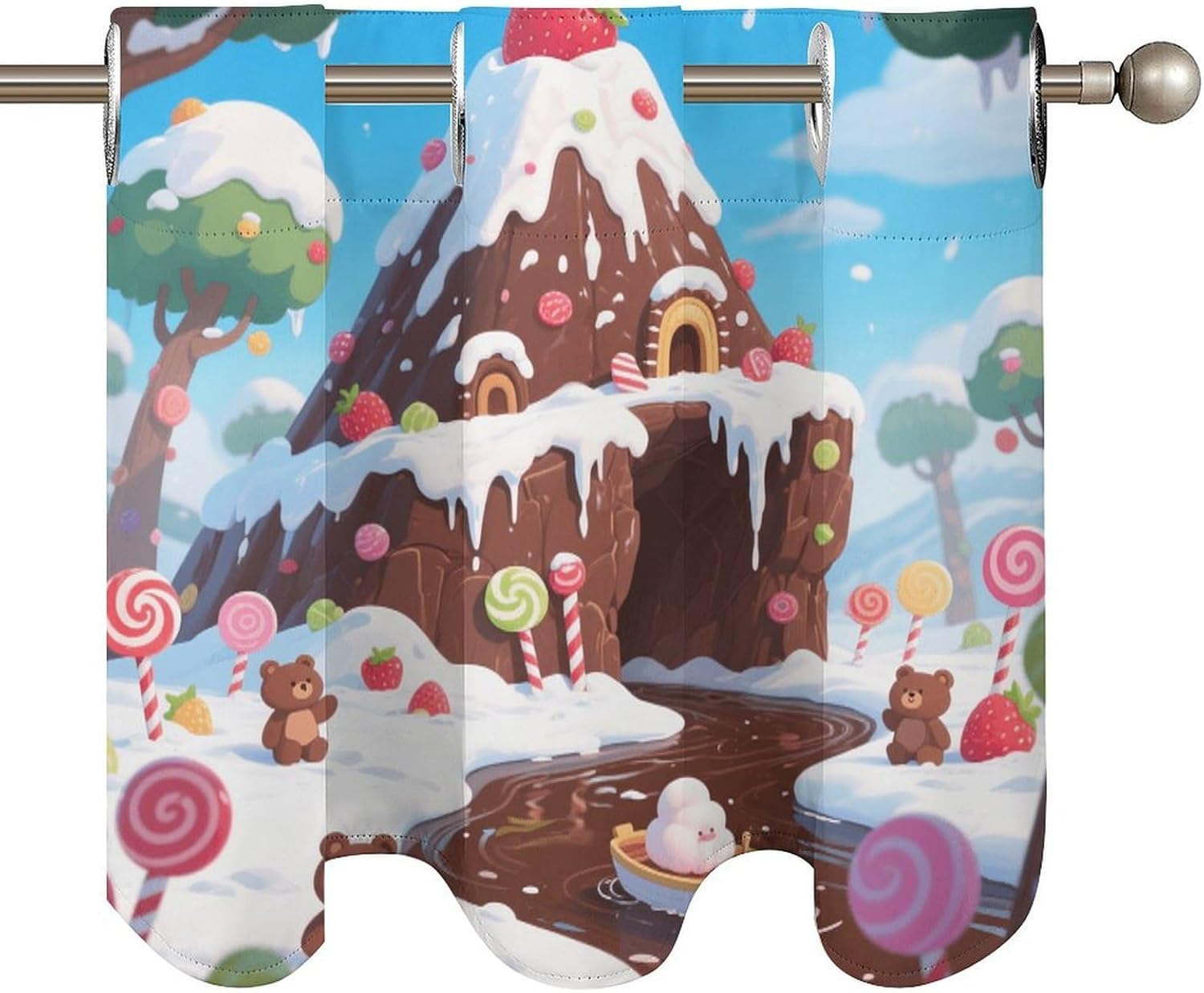Candy Snow Mountain Curtain 2 Panels, Polyester Fiber, Blackout Insulated Window Curtain, Curtain Valance for Kitchen Dining Room Living Room Cafe Small Window 52 * 18.1 Inches
