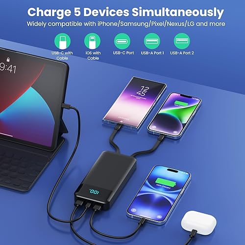 Miniatura 3 de LanLuk Power Bank - Cargador portátil de 40800 mAh con 3 cables incorporados, 25 W PD USB C entrada y salida cargador de teléfono rápido