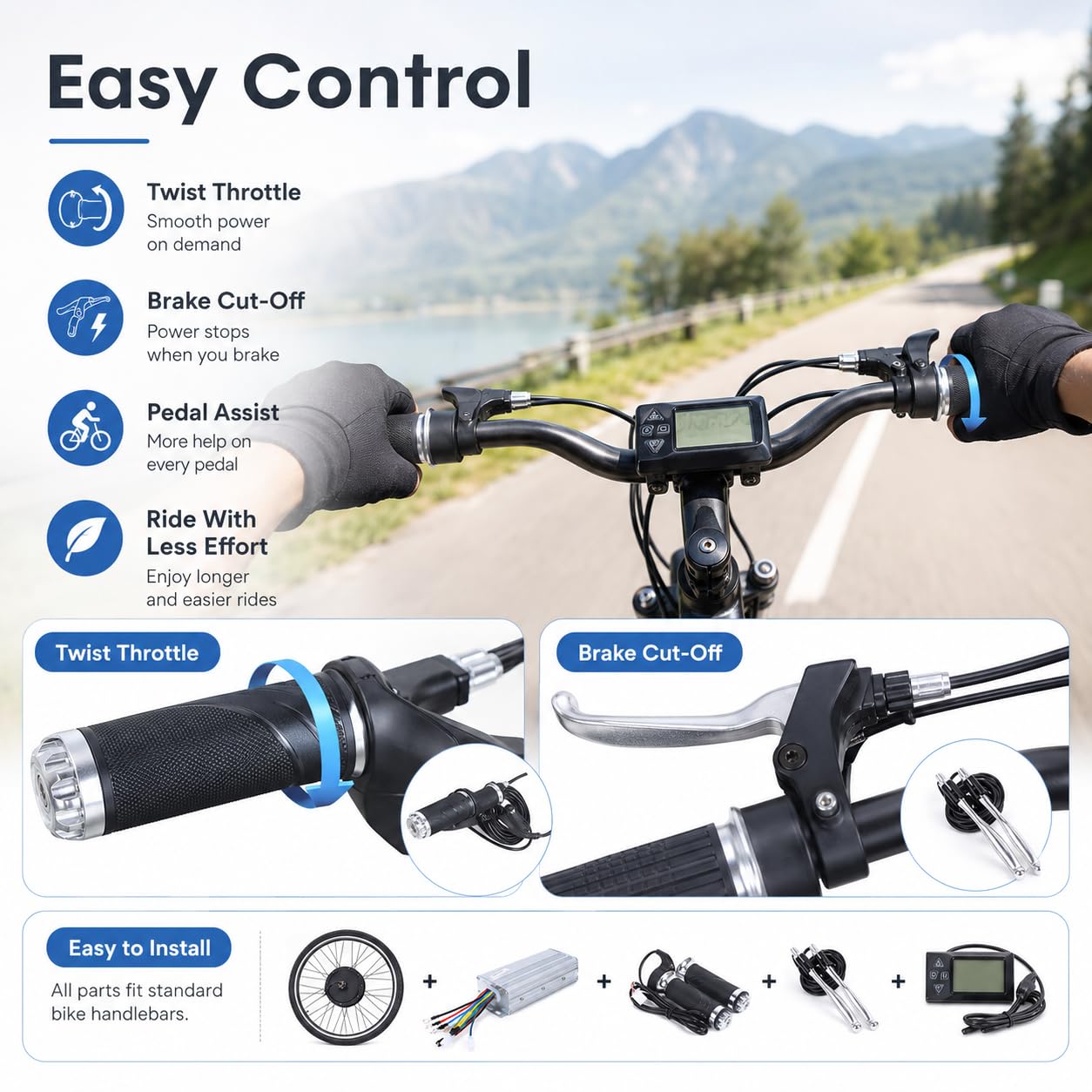 Kit Conversion Vélo Électrique 28 Pouces, Roue Avant 36V 500W avec LCD Pas | Assistance fluide à 5 niveaux, accélérateur et commandes au guidon