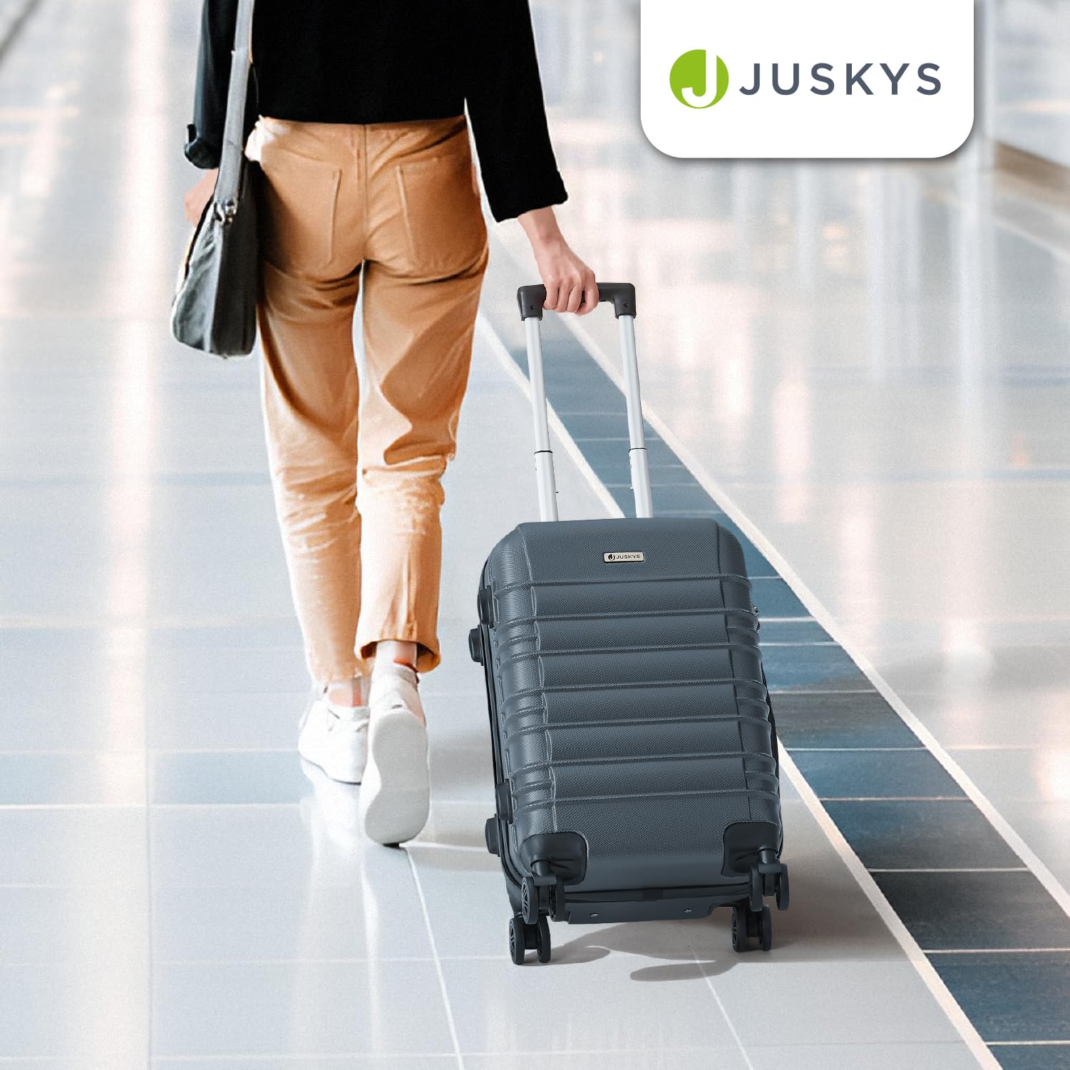 Juskys Zestaw walizek z zamkiem szyfrowym, kółkami 360°, uchwytem teleskopowym – lekki i wytrzymały ABS, Antracyt, 4 pezzi, Zestaw walizek