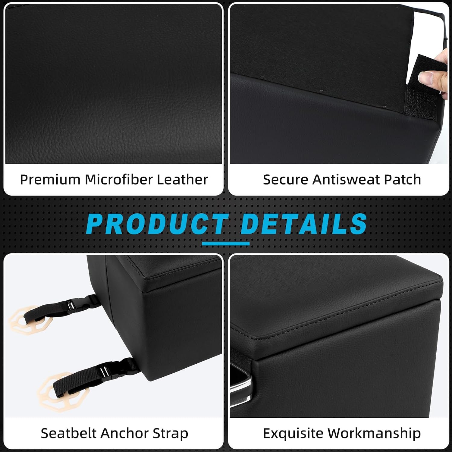 Car Center Console Armrest Organizer: with W-ireless Charging, Fast Charging, LED Light Cup Holder & Phone Holder, Rear Bench Seat Consoles with Armrest Middle Storage Box,Truck Seat Organizer for Van
