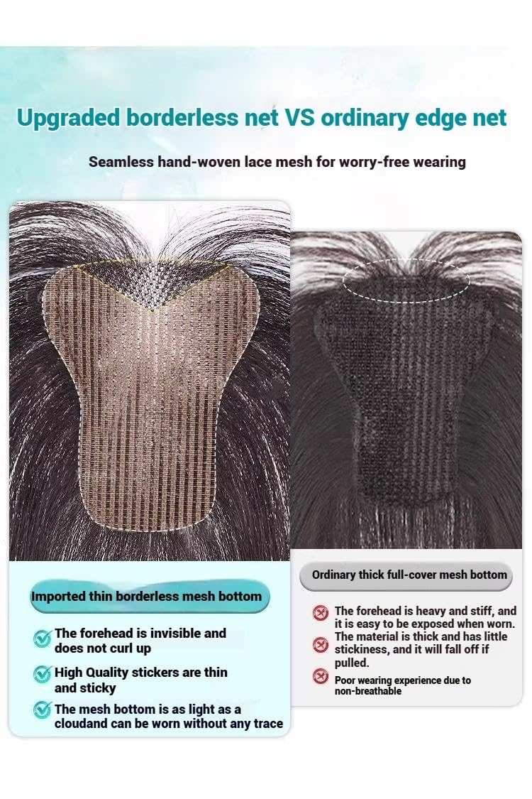 Photo 1 of AYunhe No Clip Hair Topper for Women Human Hair Bangs Without Clips V-Shaped Forehead Hair Piece with T-Shaped Base 10-Inch Trimmable Air Bangs for Everyday Wear (Dark Brown No Bangs V)