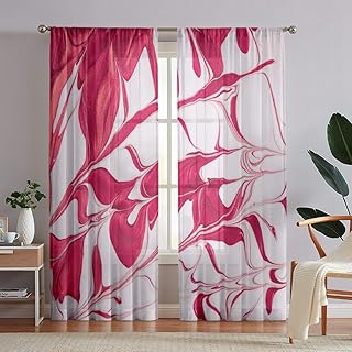 Siwacline Semi Sheer Wine Red Marble Curtains Abstract Fluid Dark Red White Liquid Marble Privacy Light Filtering Rod Pock...