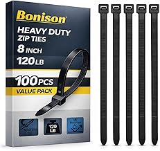 Zip Ties 8 inch Heavy Duty Zip Ties with 120 Pounds Tensile Strength, Black Cable Ties for Multi-Purpose Use, Self-Locking UV Resistant Nylon, 100 Pcs