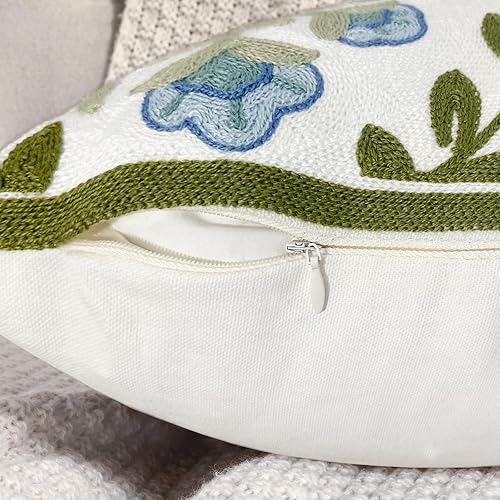 Miniatura 5 de Alysheer Funda de almohada decorativa de verano bordada floral de 18 x 18 pulgadas, diseño de casa de campo con diseño de hojas azules y hojas