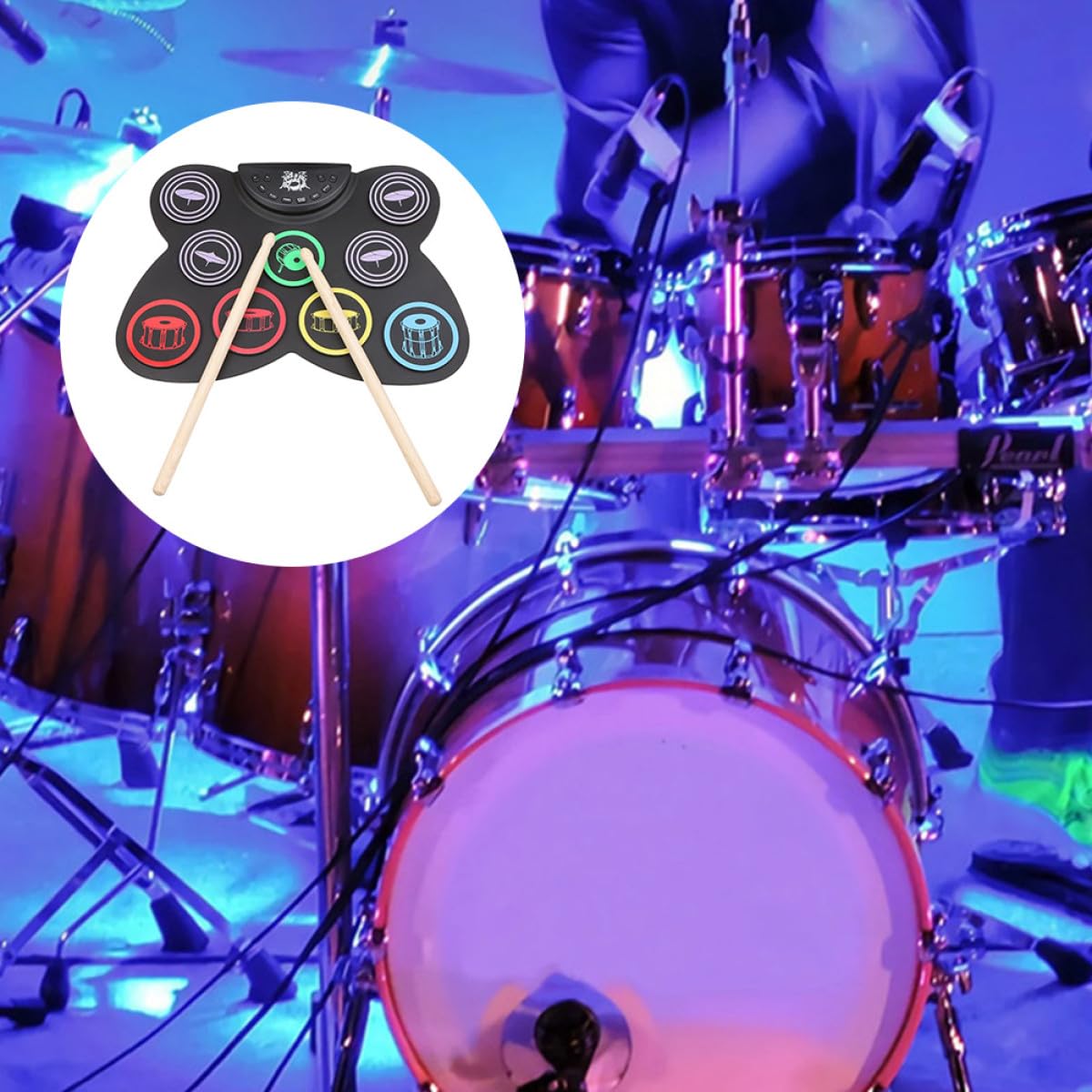 Alipis Set Batteria Elettronica Arrotolabile in Silicone 9 Pad Kit Batteria Pieghevole USB Portatile per e Principianti Strumento Musicale da Allenamento per Casa Scuola e Viaggi