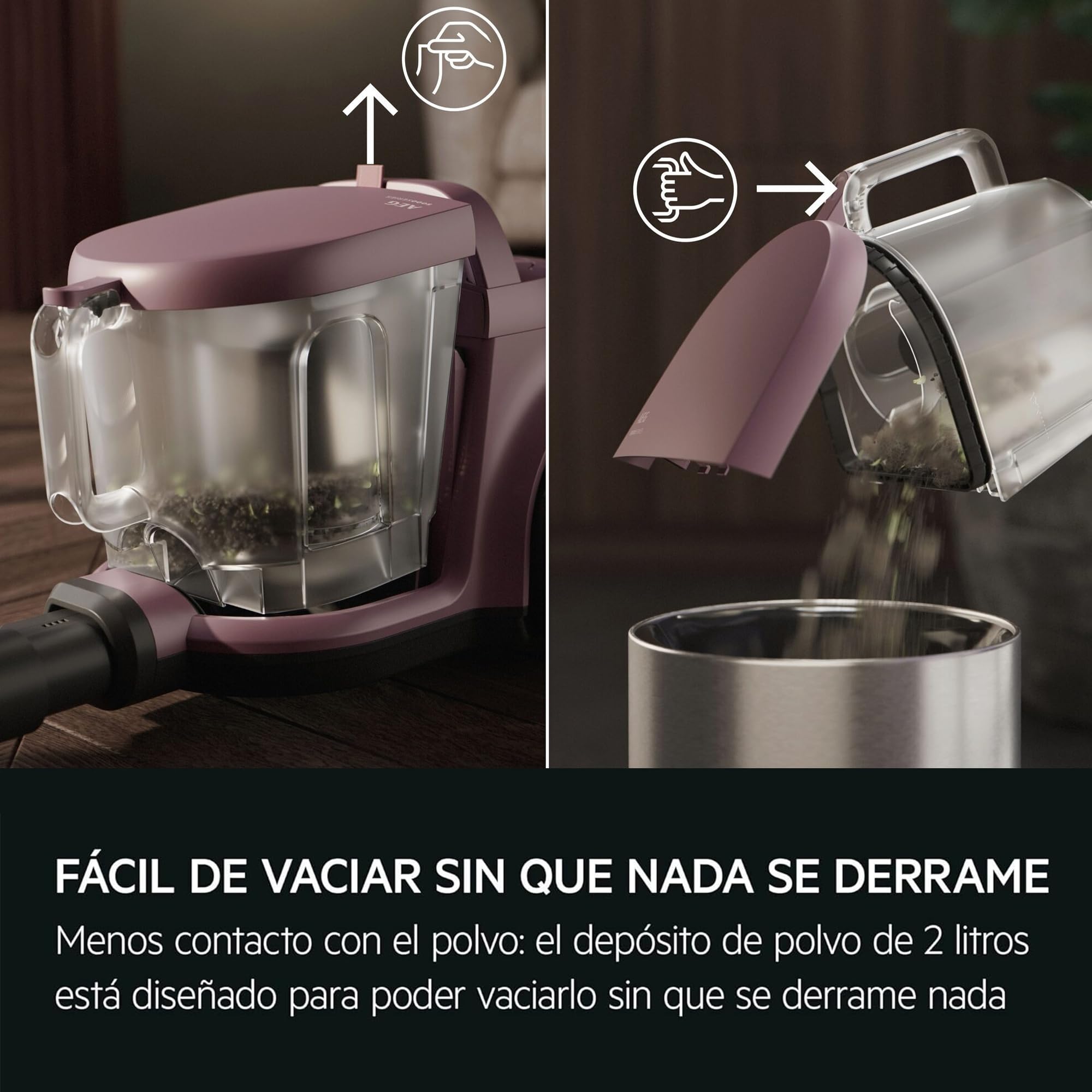 AEG Aspiradora de Trineo Sin Bolsa AL51C1DRF, 1000W, Filtro Hygiene Lavable, 78dB, Depósito de 2L, Radio de Acción de 9m, Adecuado para Suelos Duros y Alfombras, Rojo