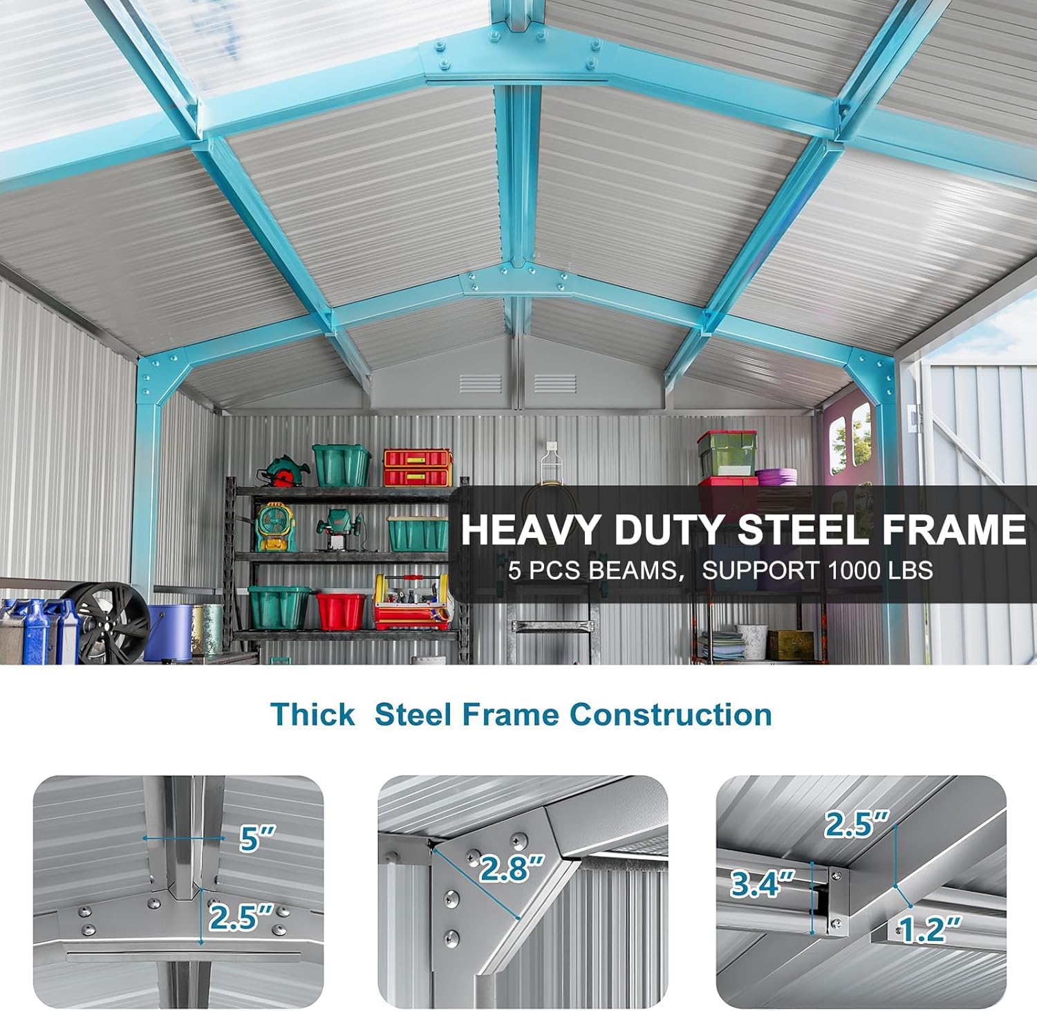 10x12 FT Metal Outdoor Storage Shed, Reinforced Frame Heavy Duty Large Waterproof Garden Tool Sheds with Unique Skylight Windows Air Vent for Patio Yard，Dark Grey