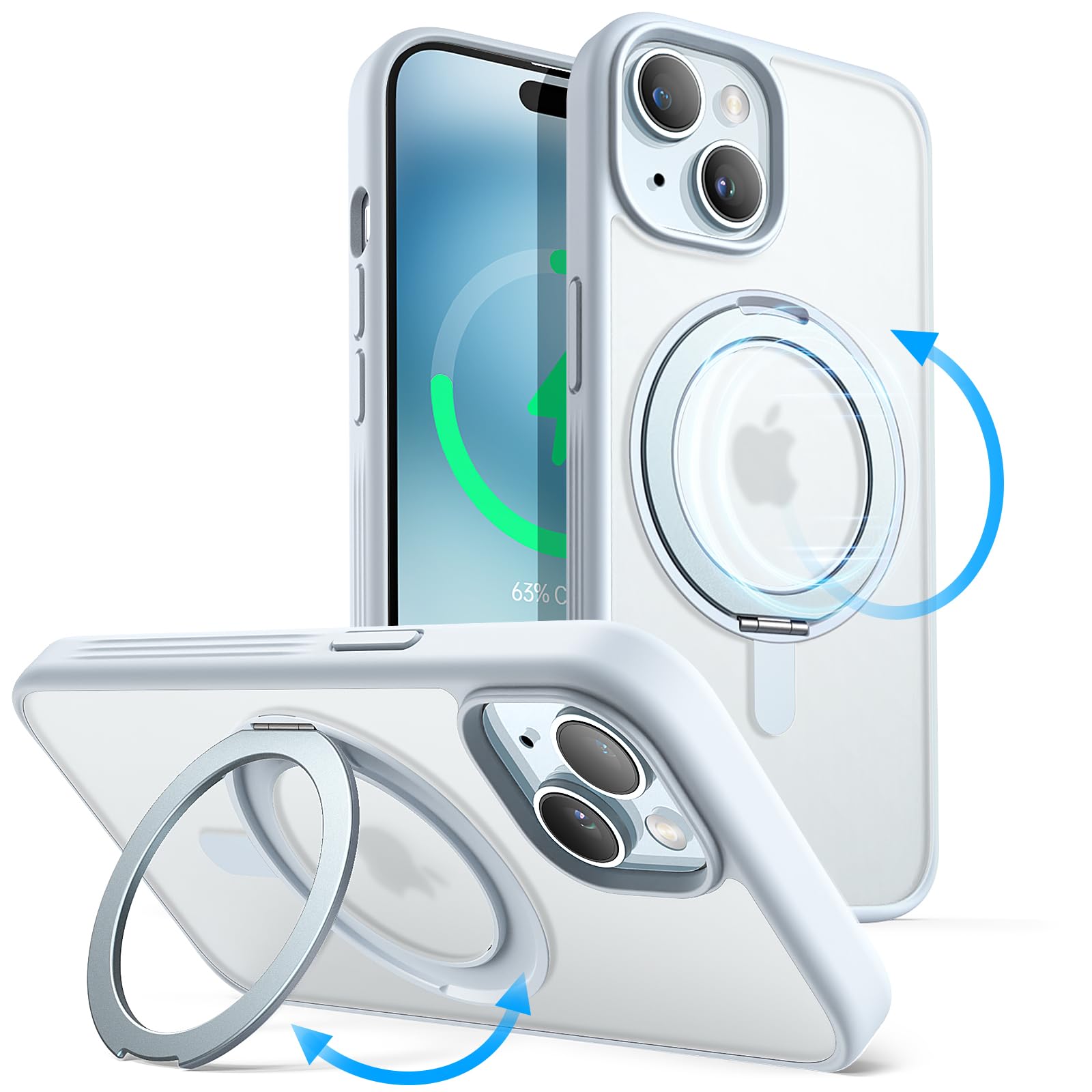 JETech 360° Drehbare Ring Hülle Für IPhone 15 (6,1") – MagSafe Kompatibel, Mit Ständer & Haltering