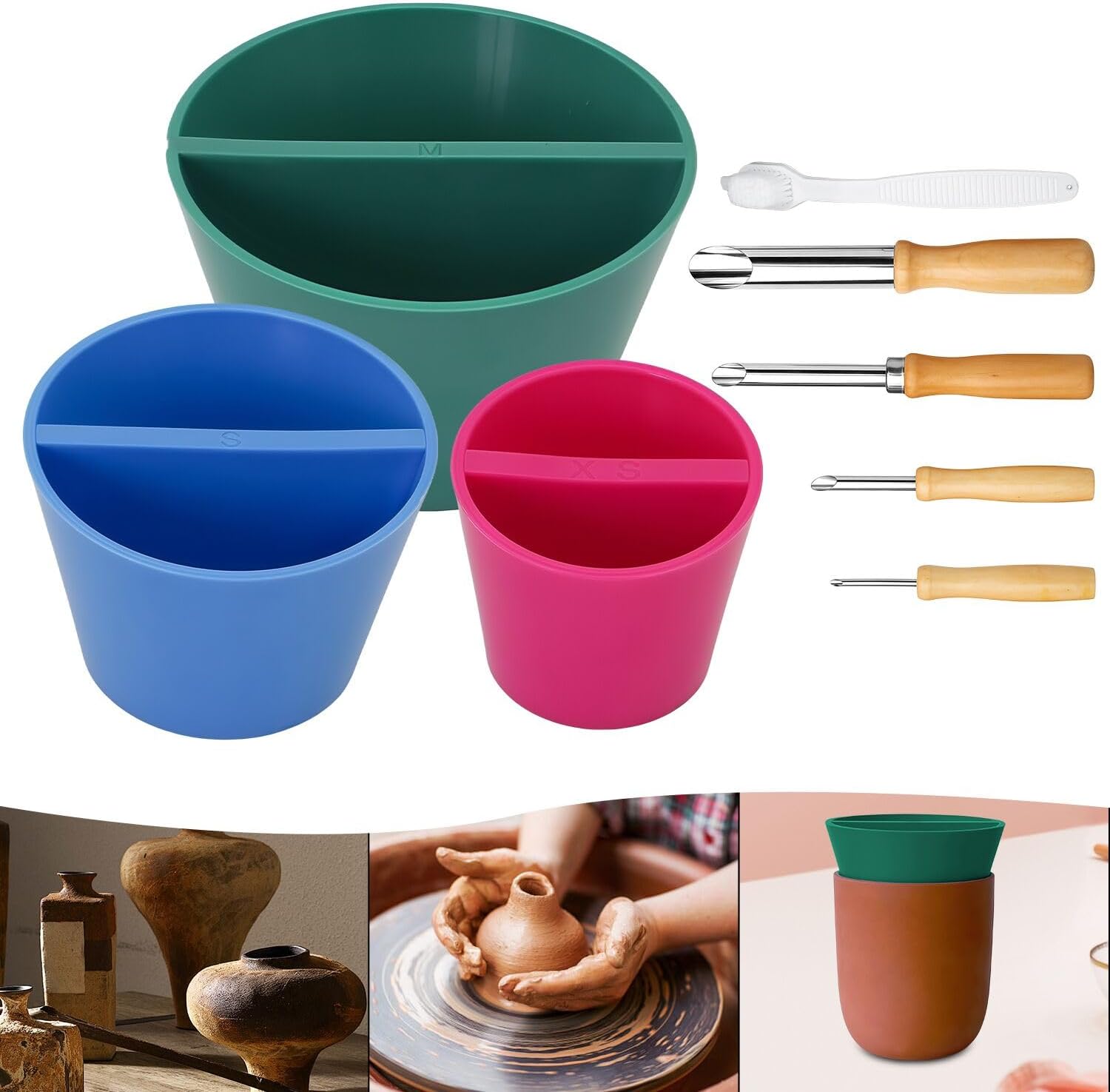 8PCS Rim Cone Pottery Tool, XS/S/M 3 Sizes Pottery Trimming Cone with 4 Pack Stainless Steel Circular Clay Hole Cutters, Pottery Molds for Potters Clay Artists DIY Pottery Painting Crafts