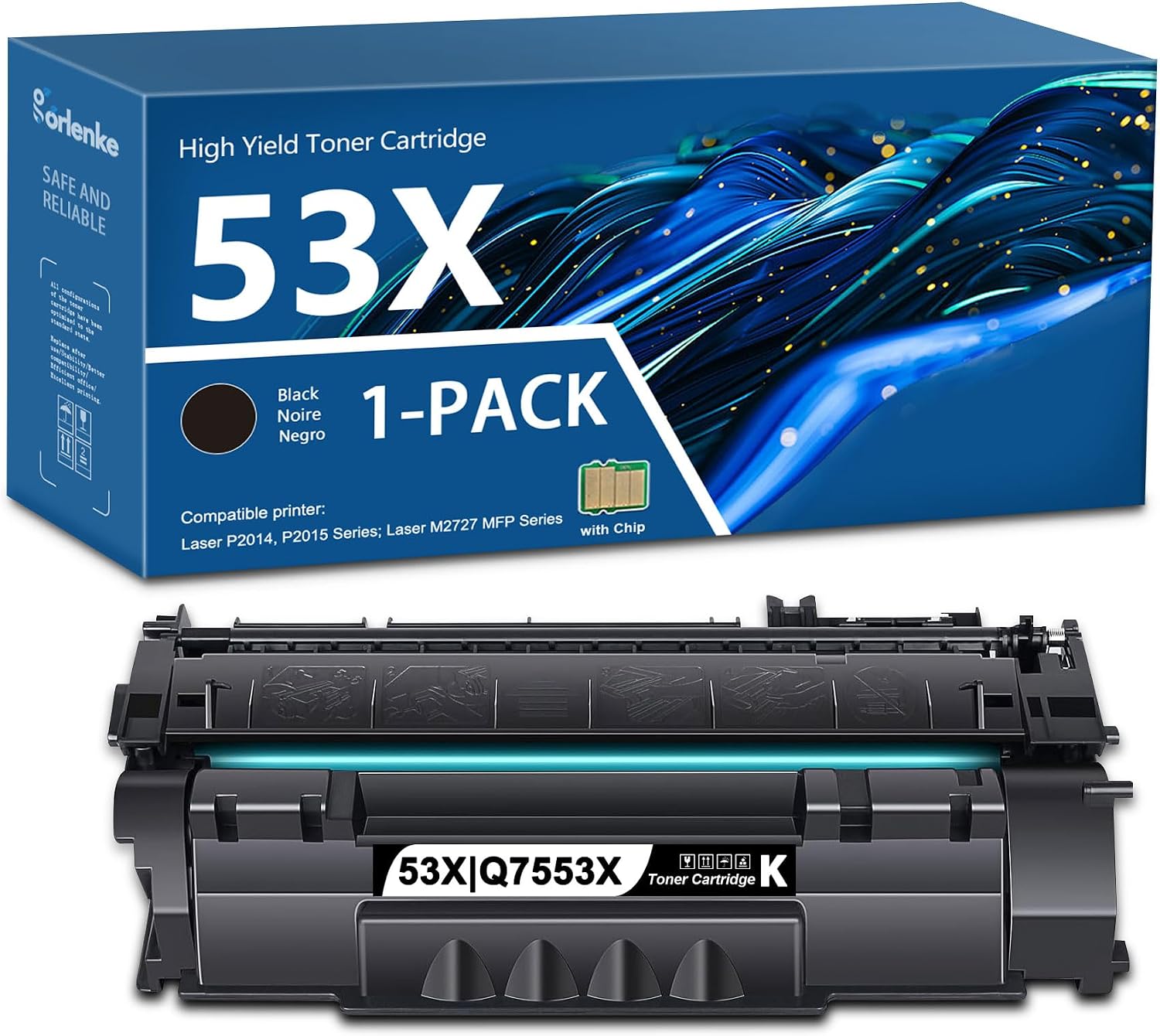 53X High-yield Black Toner Cartridge Q7553X with Chip (1-Pack) | Replacement for HP 53X Black 53A Q7553A for Laser P2014, P2015 Series; Laser M2727 MFP Series Printer | Toner Cartridge Q7553X/Q5949X