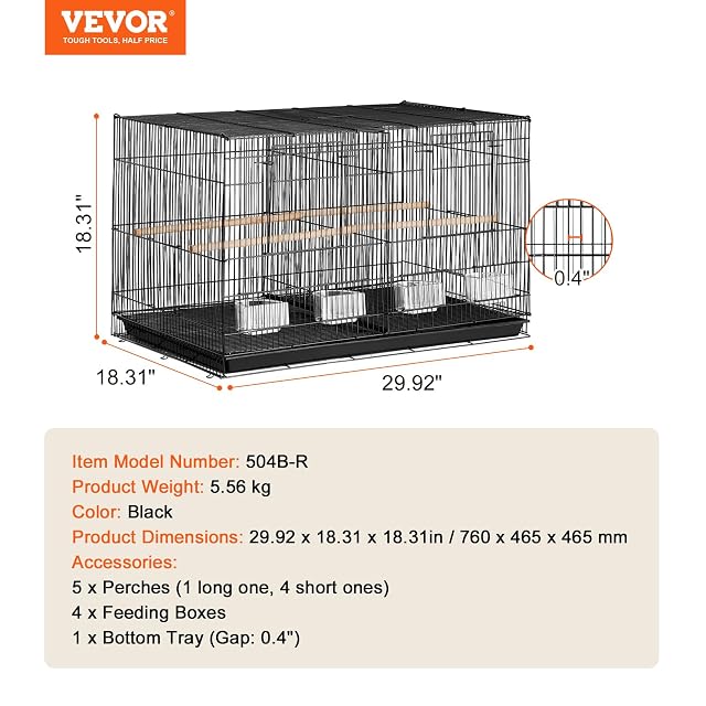 Foto 7 de 8 de VEVOR Jaula para Pájaros de 760 x 465 x 465 mm, Jaula para Periquitos Pequeños con Divisor