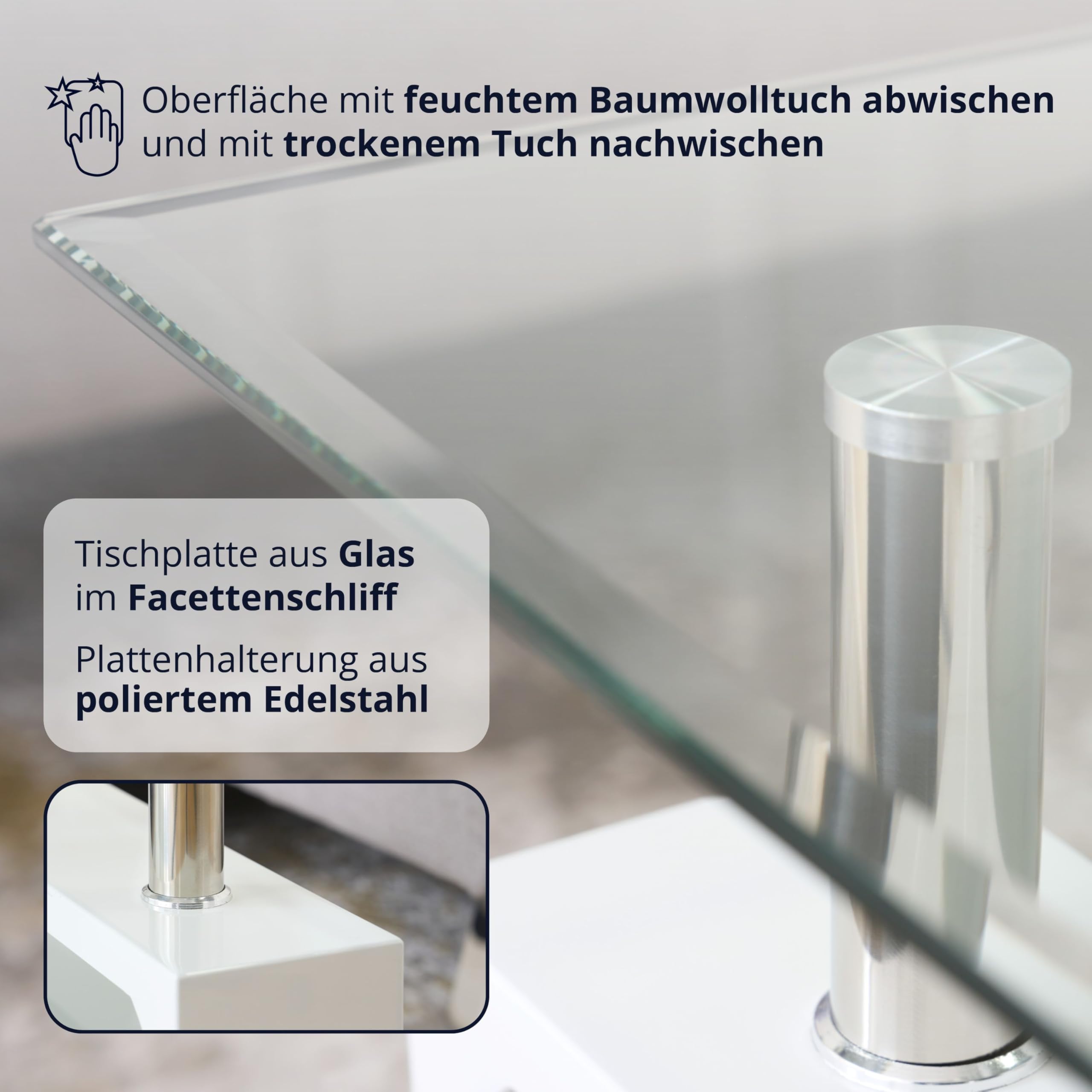 KHG Couchtisch weiß, Tischplatte inkl. Ablagefläche aus Glas transparent