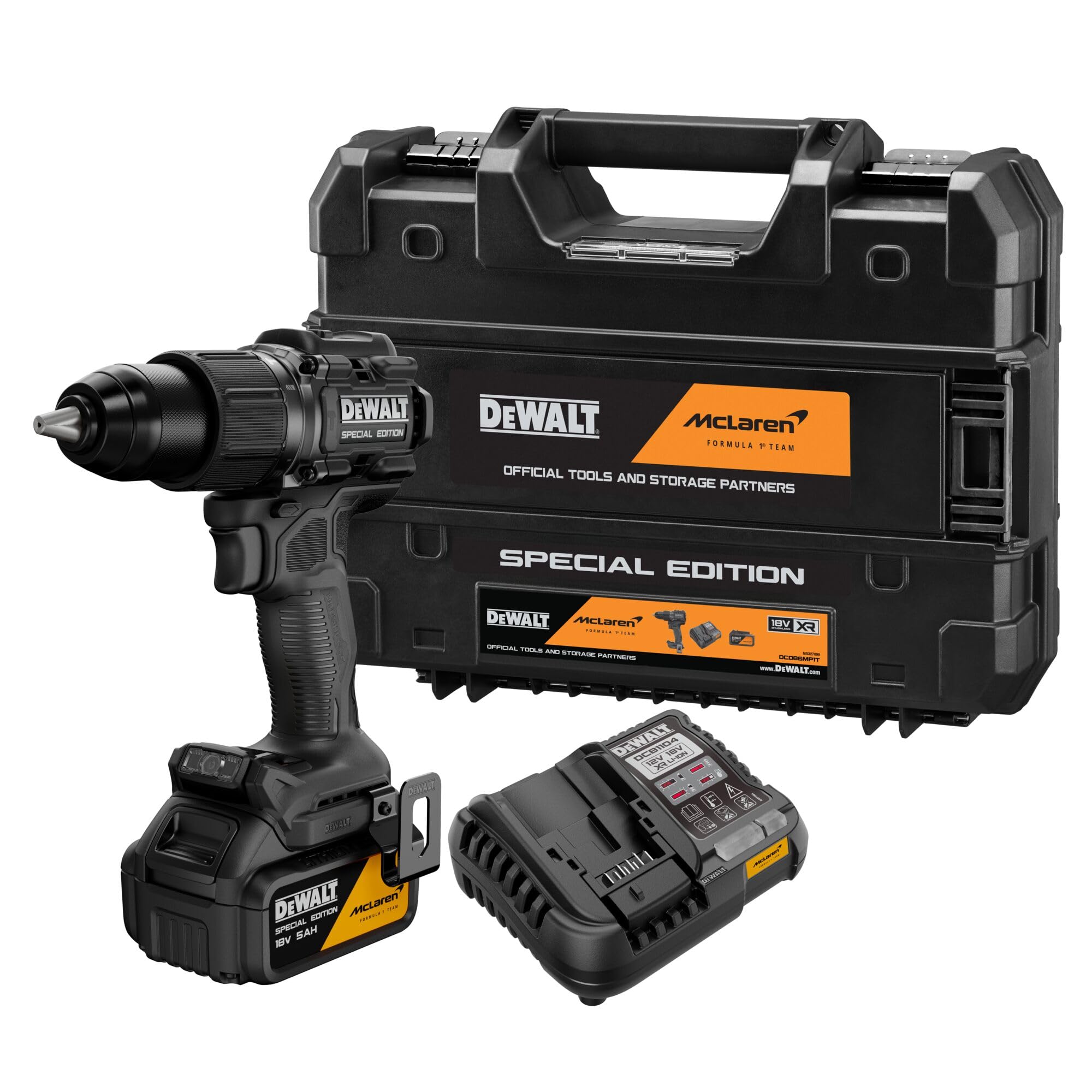 DeWalt DCD86MP1T McLaren F1 18V XR Combi Drill + 1x 5Ah Battery, Charger & Case
