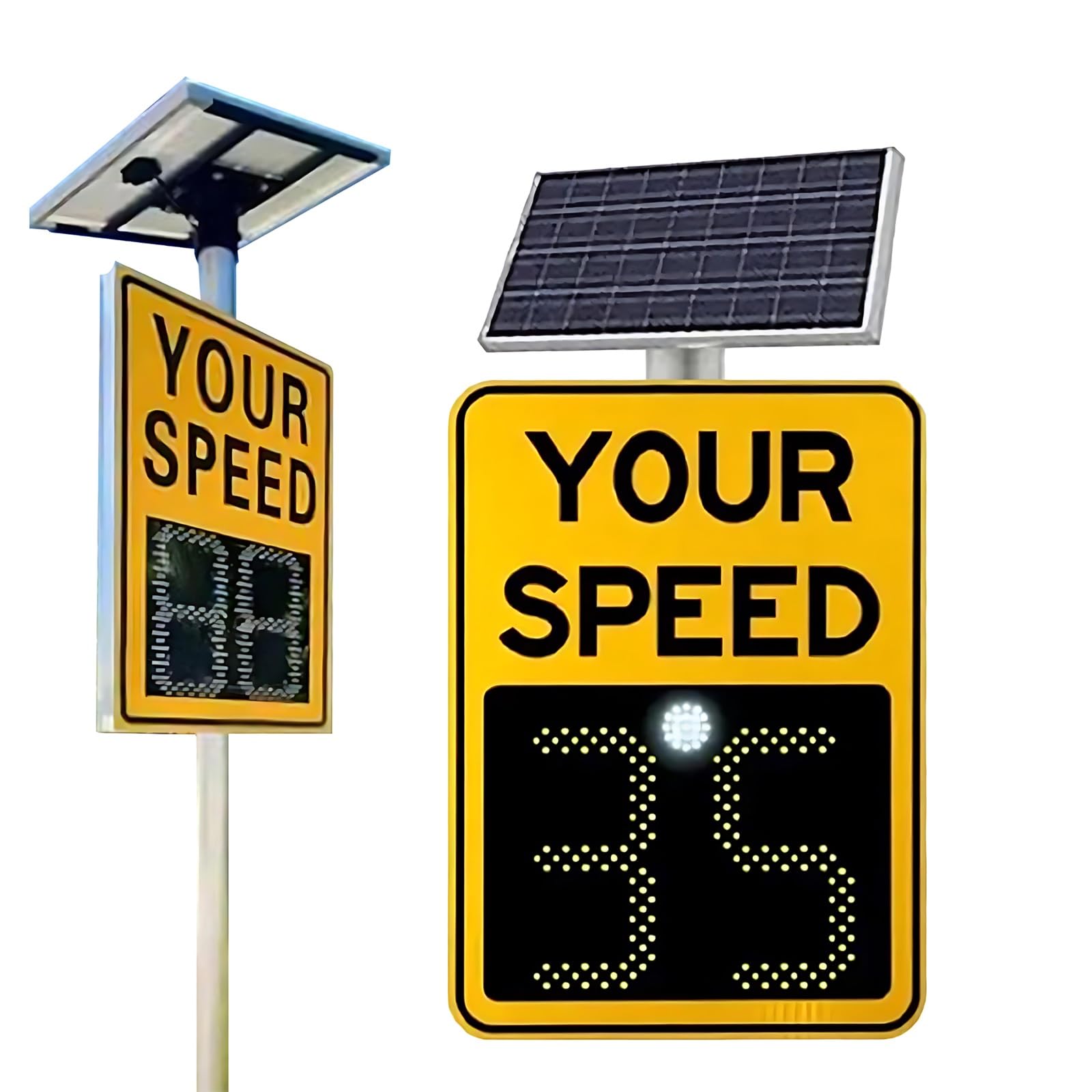Señal de visualización de velocidad de radar, funciona con energía solar, LED rojo y verde de alto brillo, 20 x 27 pulgadas, señal LED de límite de velocidad para exteriores para carreteras