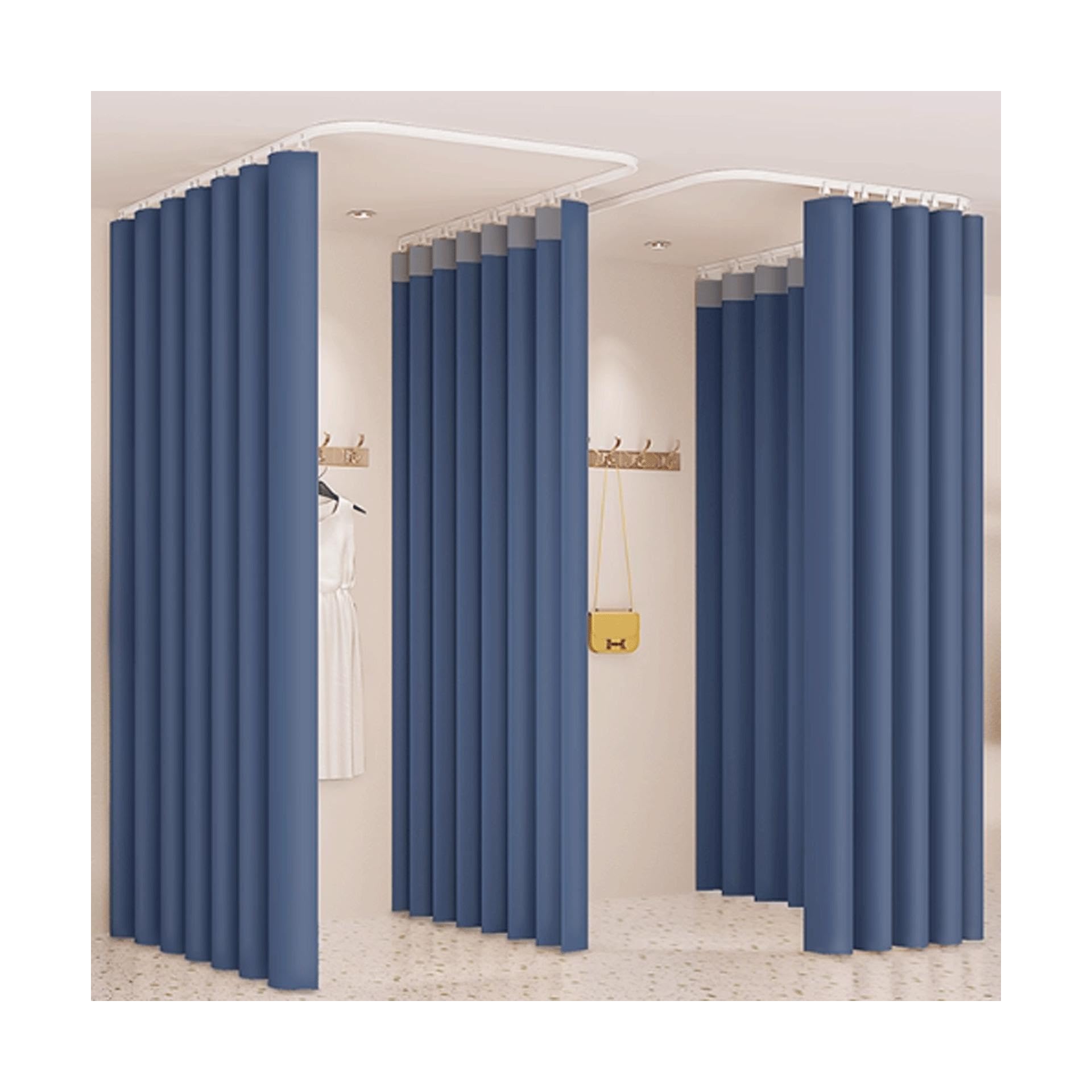Cloison coulissante en U pour cabine d'essayage rideau bleu 1,8x2,7m magasin de vêtements