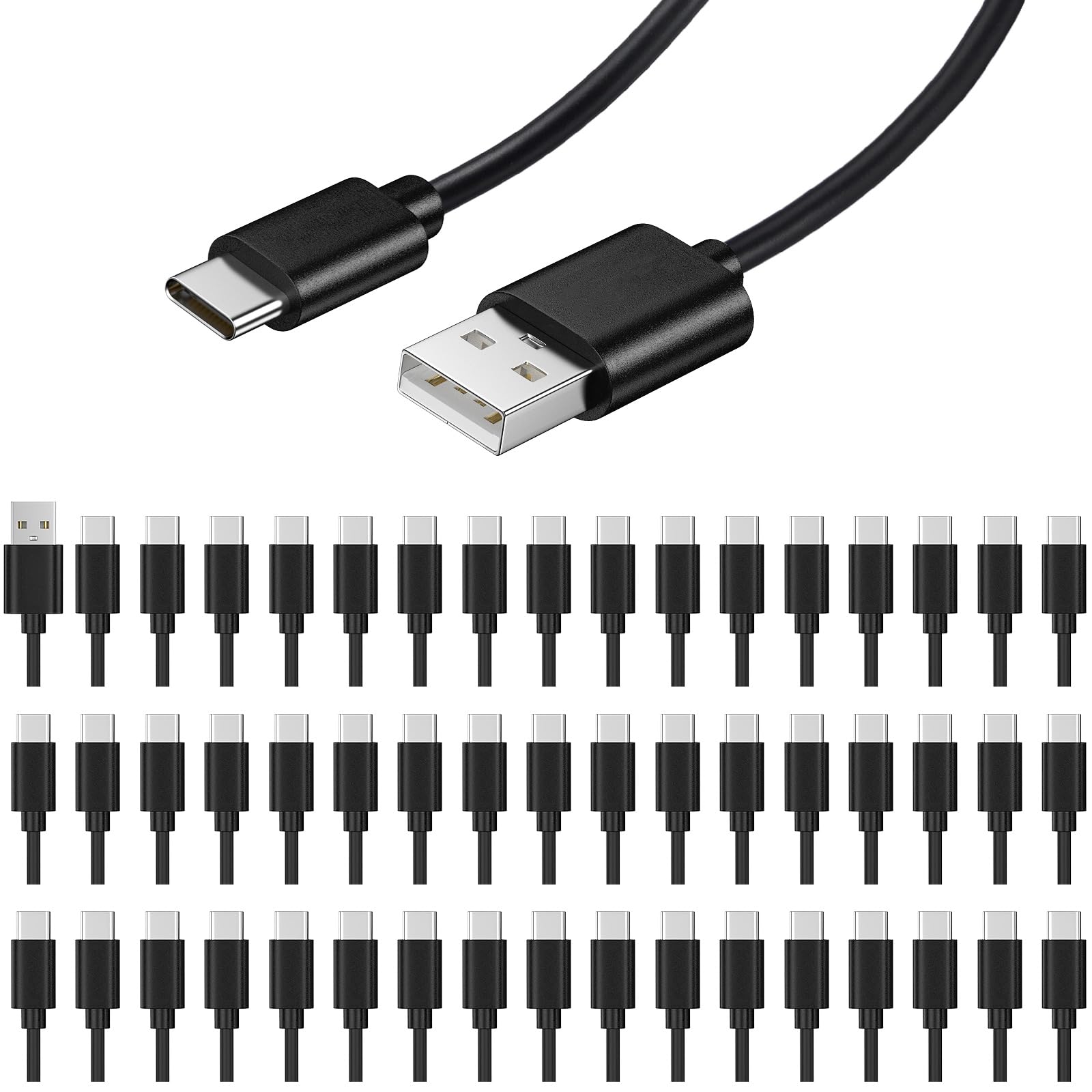 weishan Confezione da 50 cavi di ricarica USB C, confezione multipla da 20 W, da USB a tipo C, USB 2.0 per telefoni e tablet, 1 m