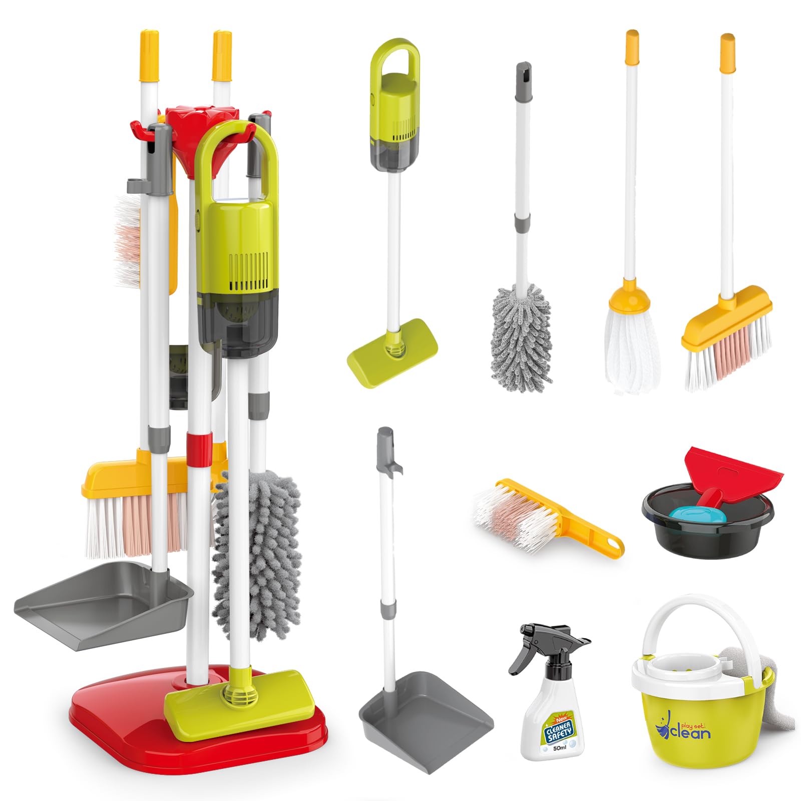 Hummigoo Kids Cleaning Set 8 Piece - Toy Cleaning Set Includes Broom, Mop, Brush, Dust Pan