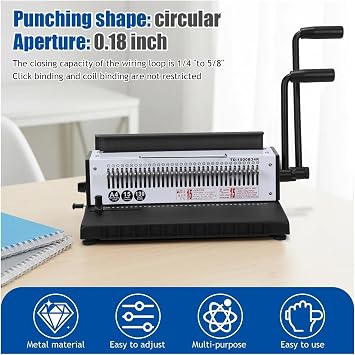 Spiral Coil Binding Machine, 15 Sheets Punch/130 Sheets Bind, Multifunctional Binder for Home Office Reports Contracts