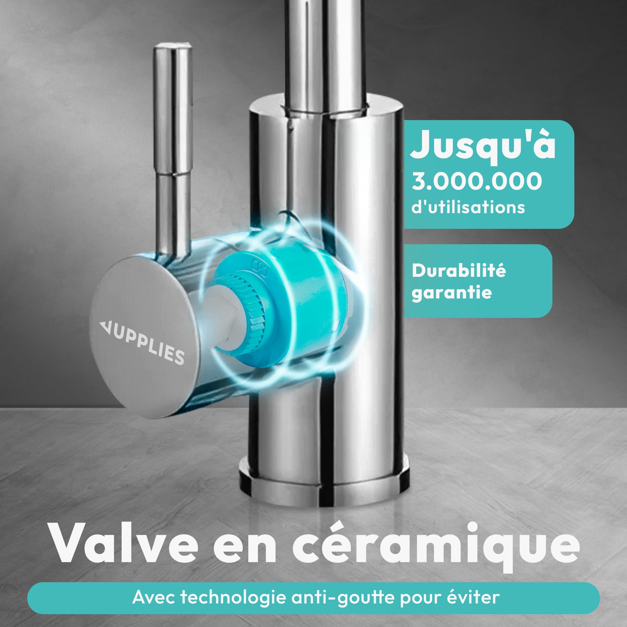 JUPPLIES Robinet de Cuisine avec Douchette Extractible | Mitigeur Cuisine Pivotant 360° | Acier Inoxydable | 2 Jets | Installation Facile