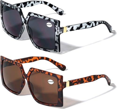 Miniatura 2 de V.W.E. 2 pares de gafas de sol cuadradas de gran tamaño para mujer, BIFOCAL para lectura al aire libre